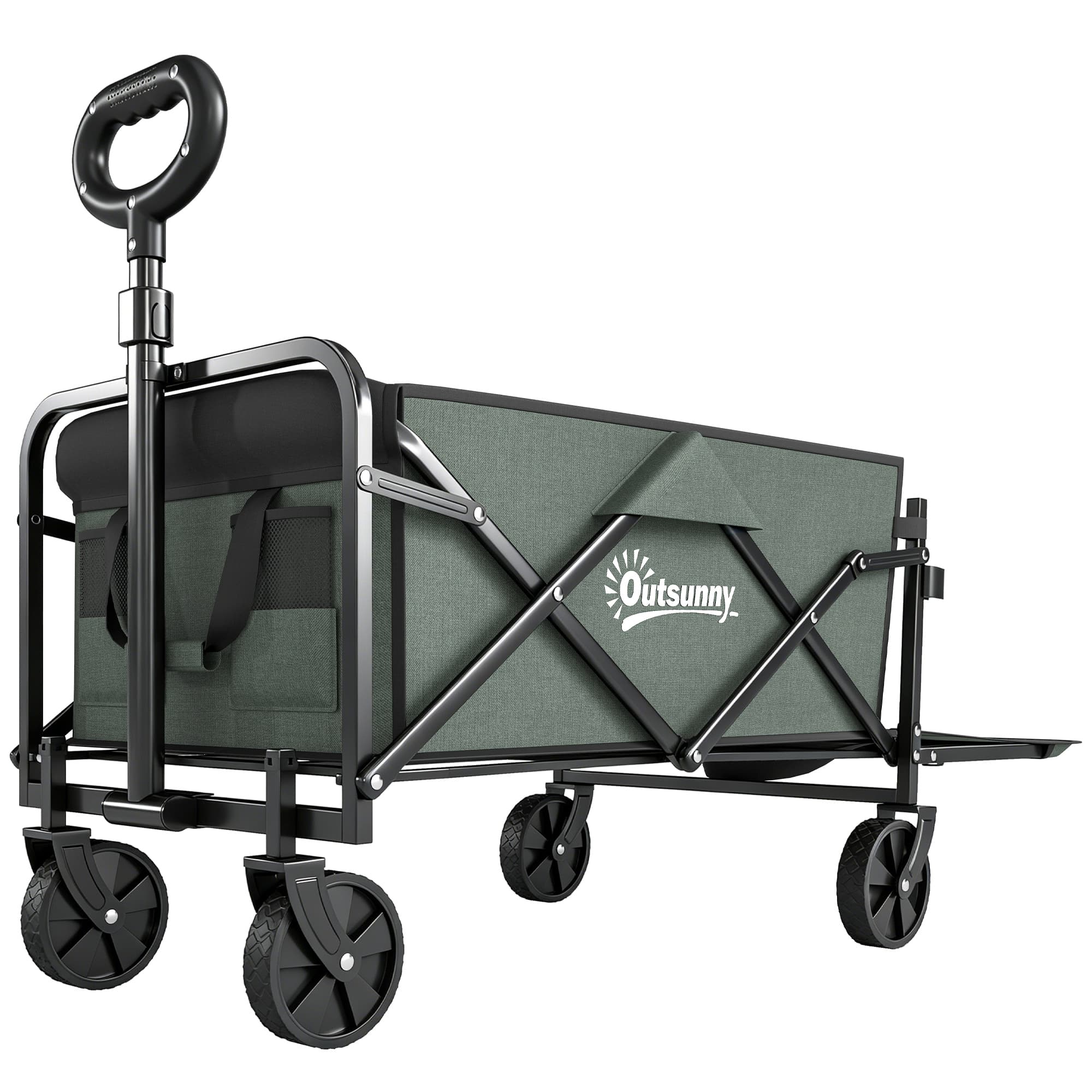 Outsunny Chariot de transport pliable chariot à roulettes avec poignée télescopique avec ouverture arrière 114 x 46 x 92 cm vert