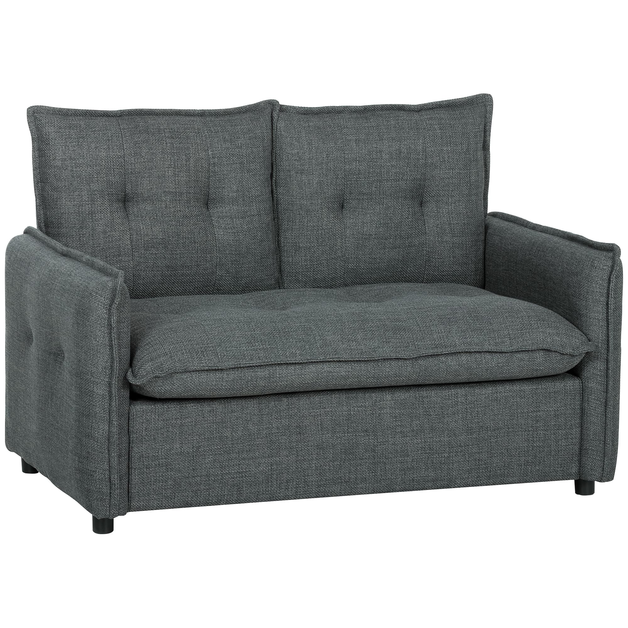 HOMCOM Canapé 2 places, canapé de salon moderne 131 cm avec assise rembourrée, coussins à ressorts, tissu en lin, gris foncé