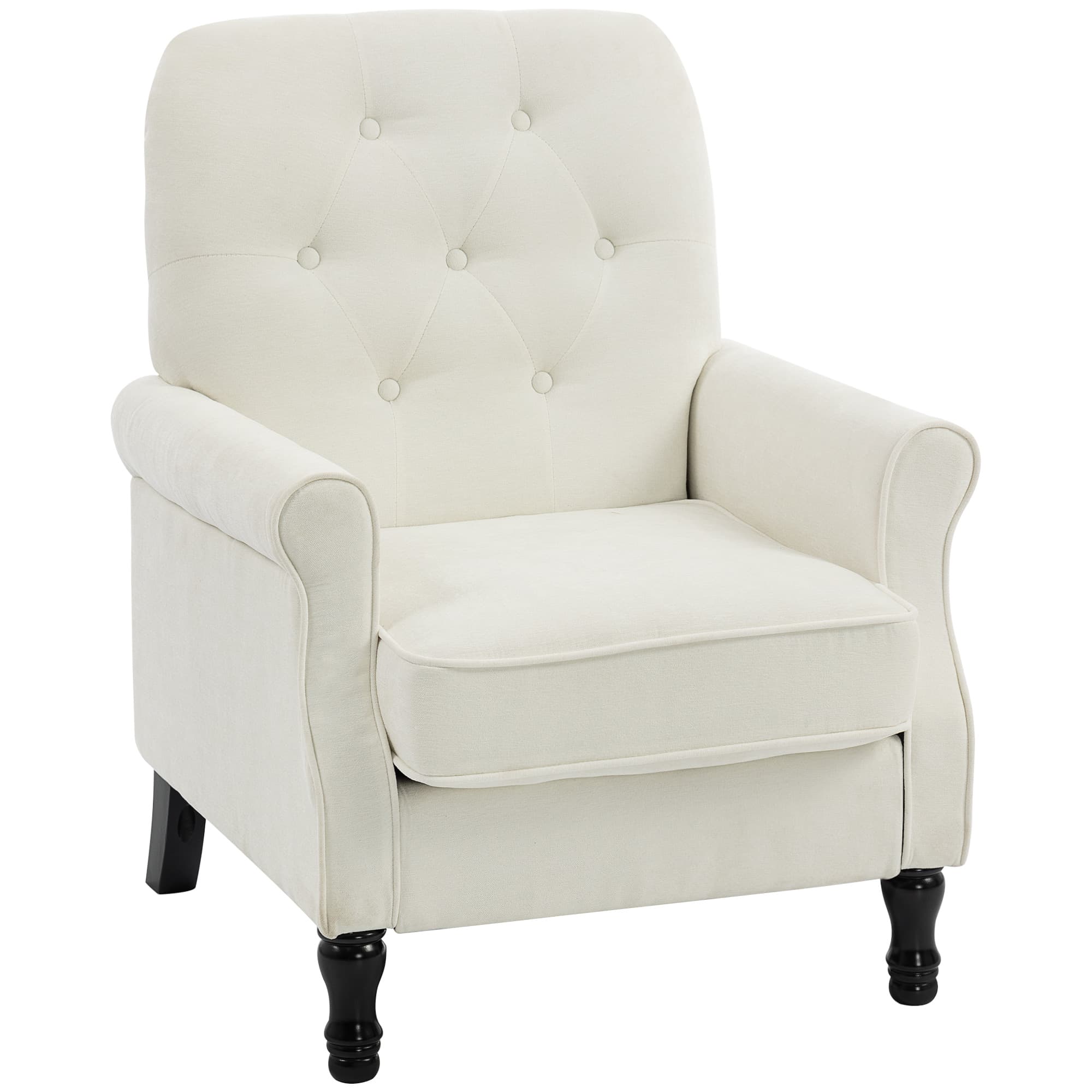 HOMCOM Fauteuil de salon, canapé 1 place avec assise rembourrée épaisse, coussin à ressorts, tissu en lin, 69x75x90cm, crème