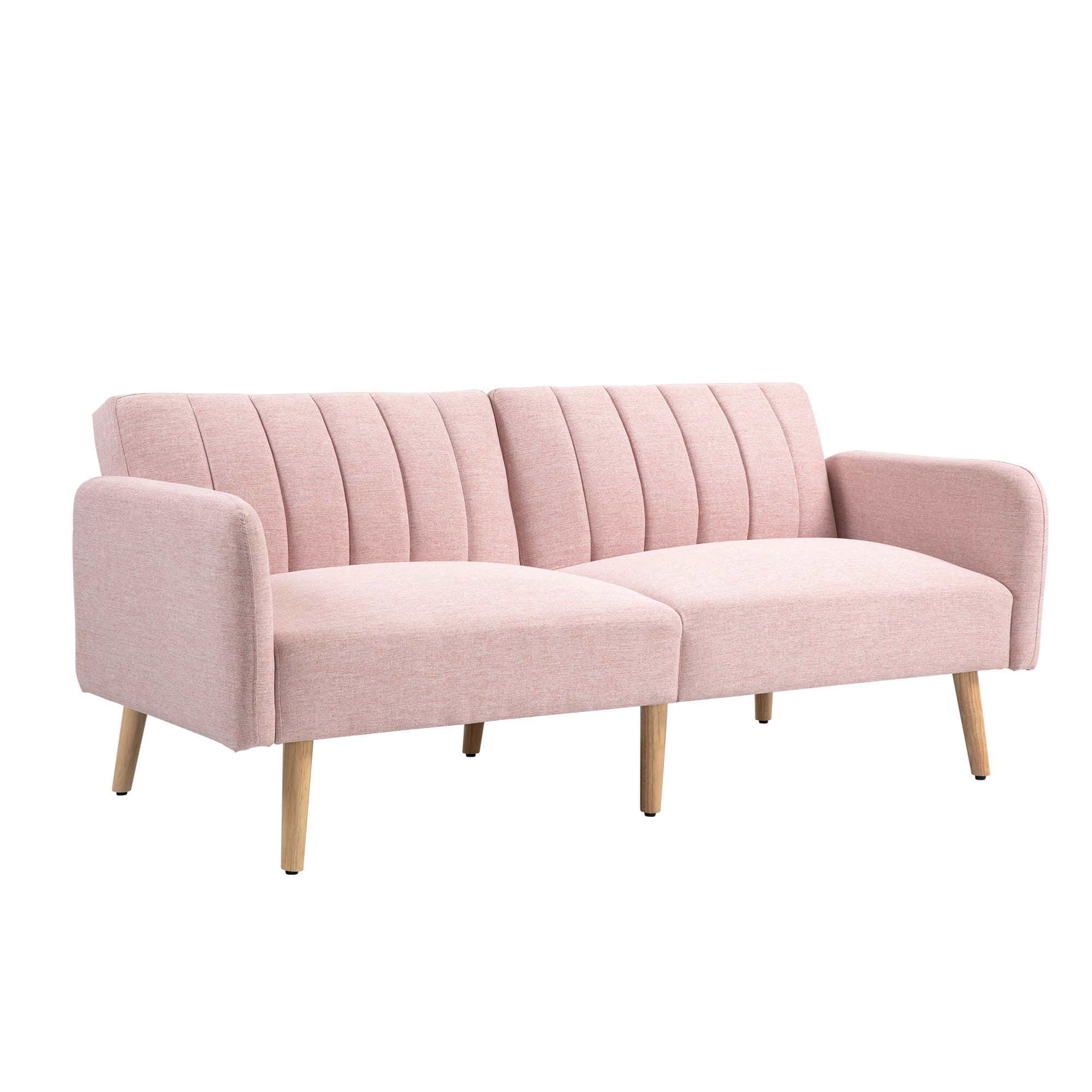 HOMCOM Canapé Convertible 2 Places Design scandinave Dossier inclinable 3 Positions Pieds Bois Tissu Aspect Lin Rose