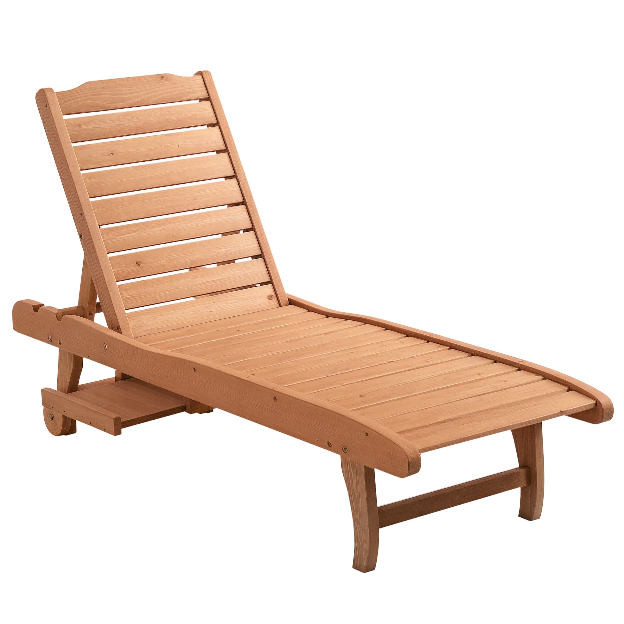 Outsunny Bain de Soleil transat Style Colonial Dossier réglable 3 Positions roulettes Tablette Support Bois Sapin pré-huilé