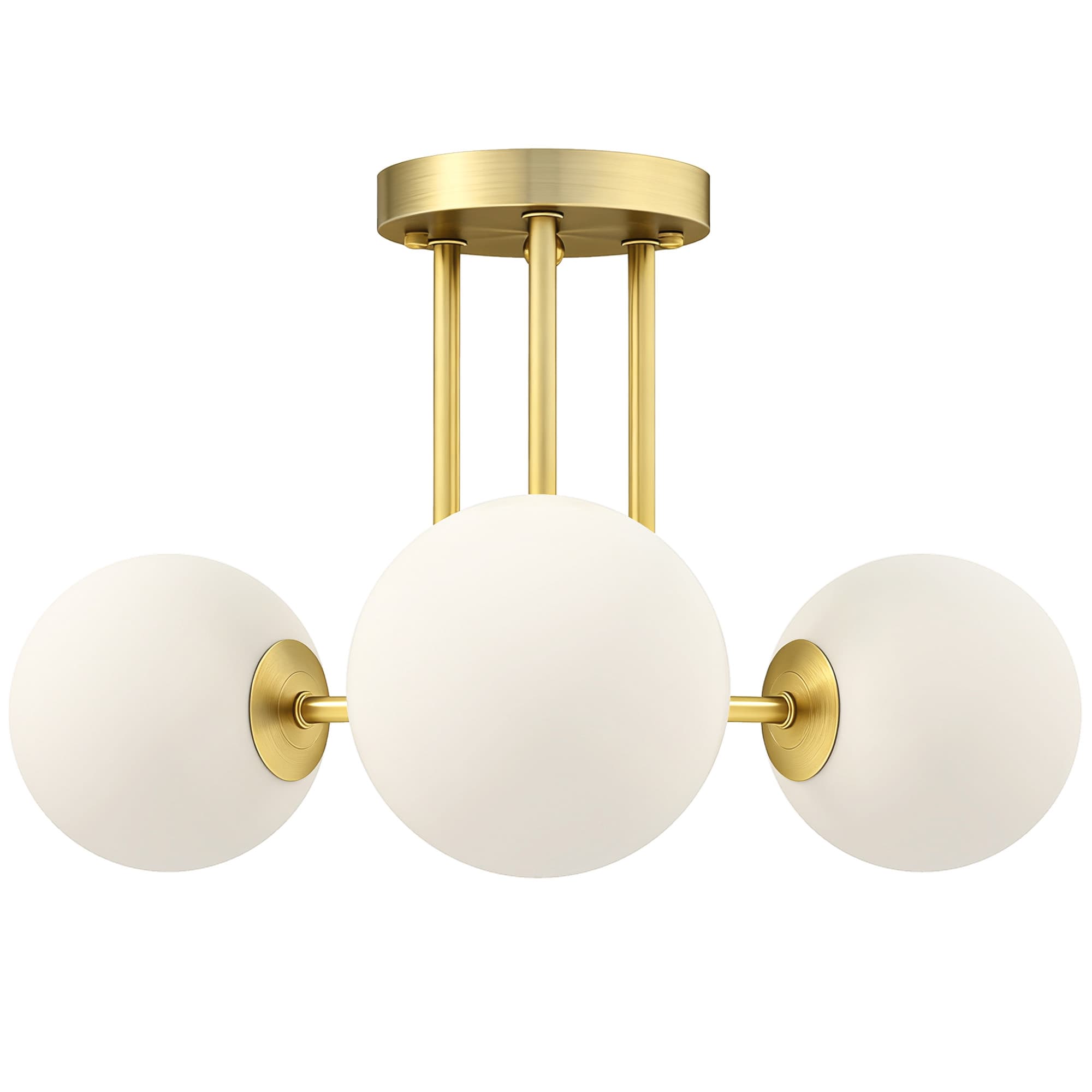 HOMCOM Plafonnier LED 25W, luminaire plafonnier 3 lumières avec douilles G9, abat-jour globe, 42 x 42 x 26,5 cm, doré