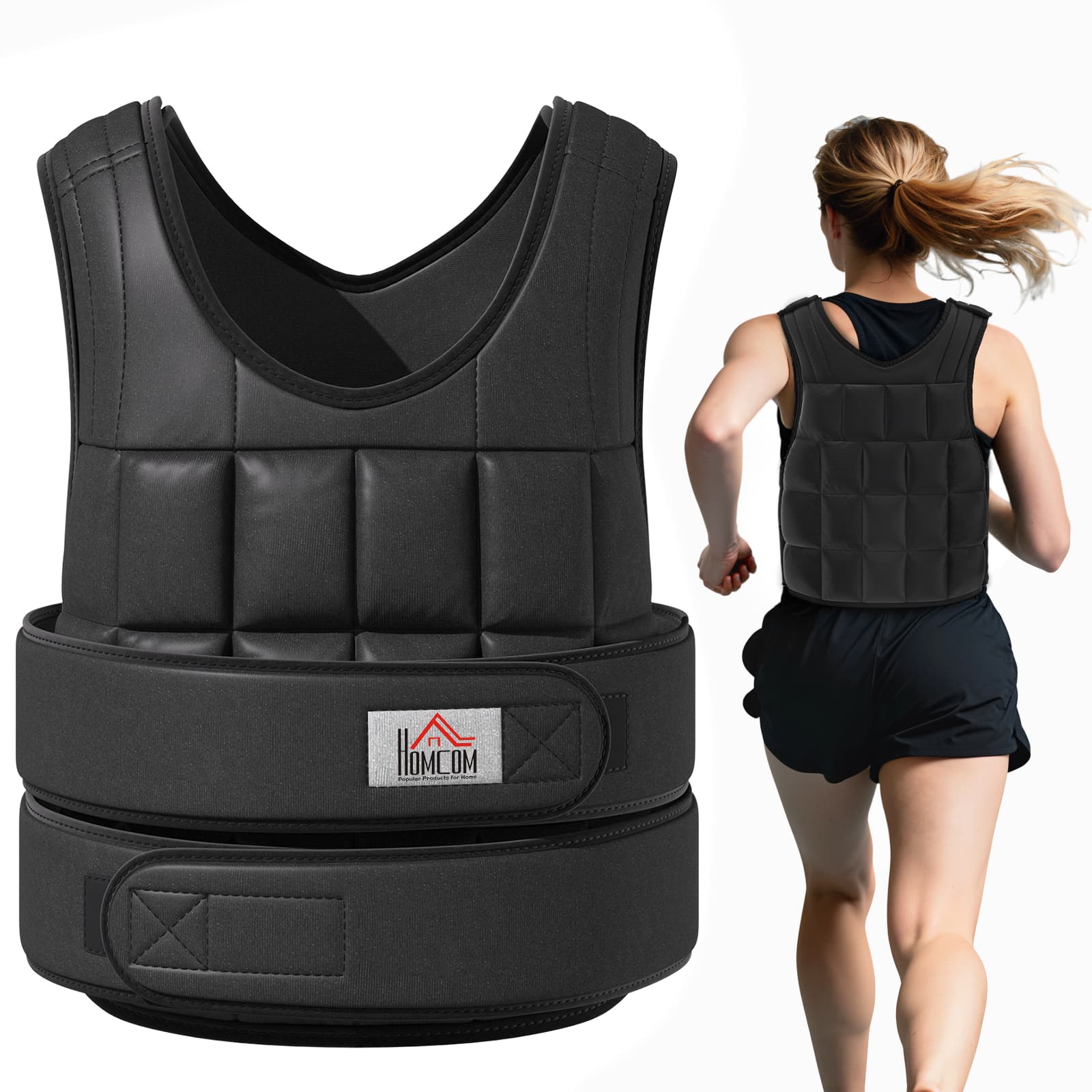 HOMCOM Gilet lesté réglable veste lestée 20 kg max entrainement musculation crossfit boxe sacs amovibles sangles ajustables avec velcro tissu oxford