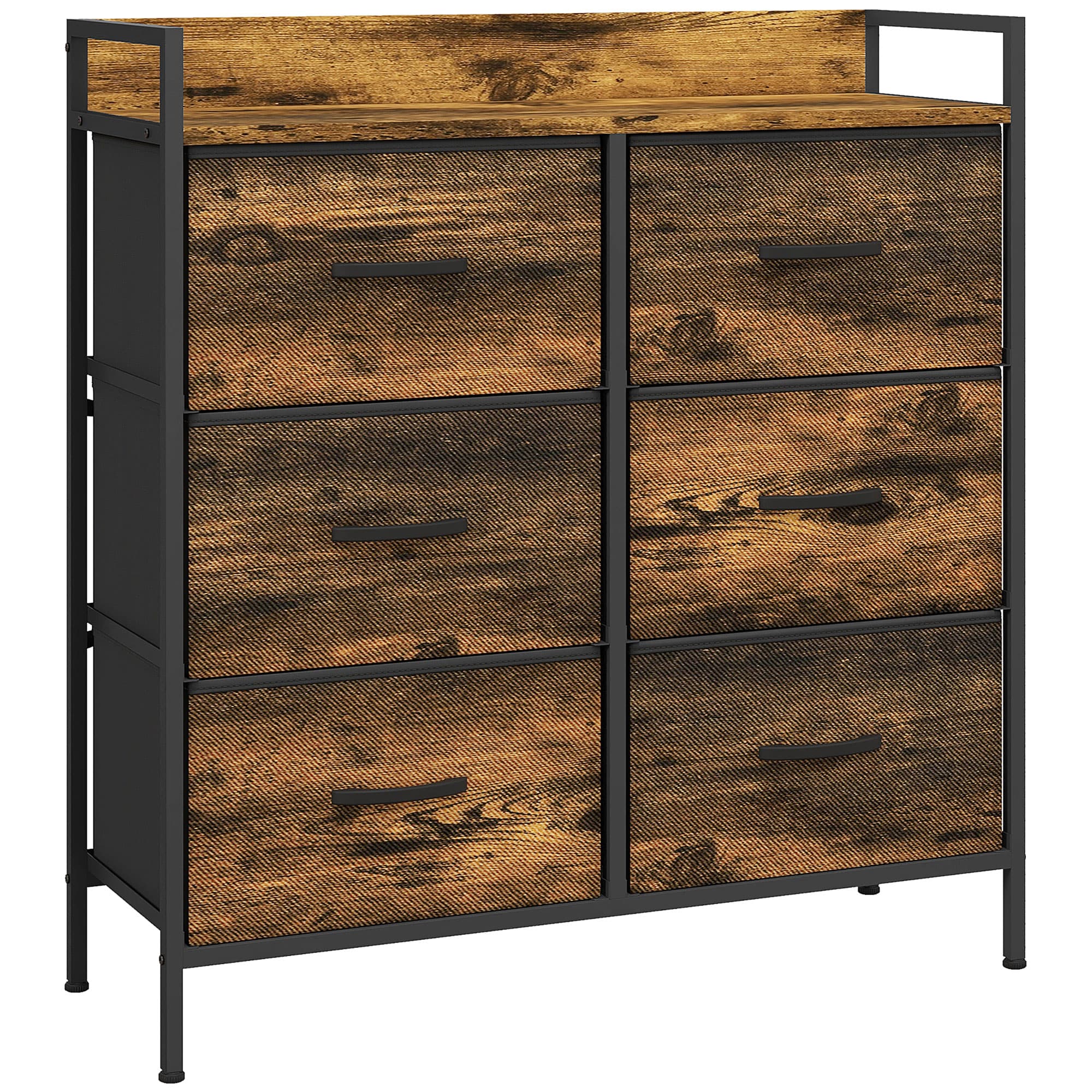 HOMCOM Commode, meuble de rangement pour chambre 6 tiroirs tissu non tissé cadre en acier, 79 x 29 x 85 cm, effet bois d'acajou
