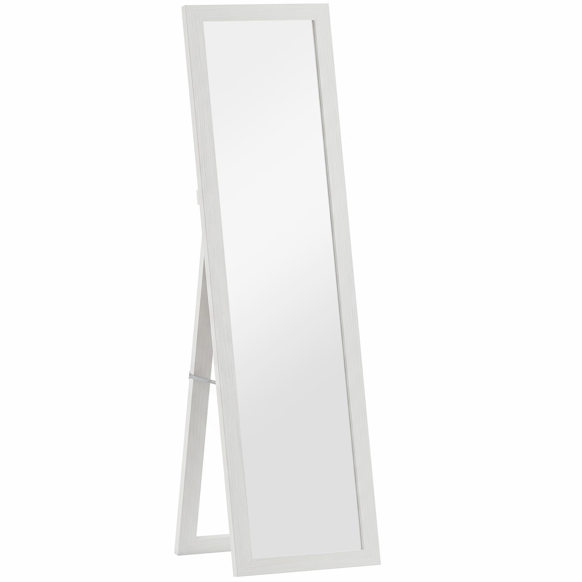 HOMCOM Miroir sur pied mural ou à poser rectangulaire avec cadre en bois pour salon chambre à coucher 37 x 155 cm blanc