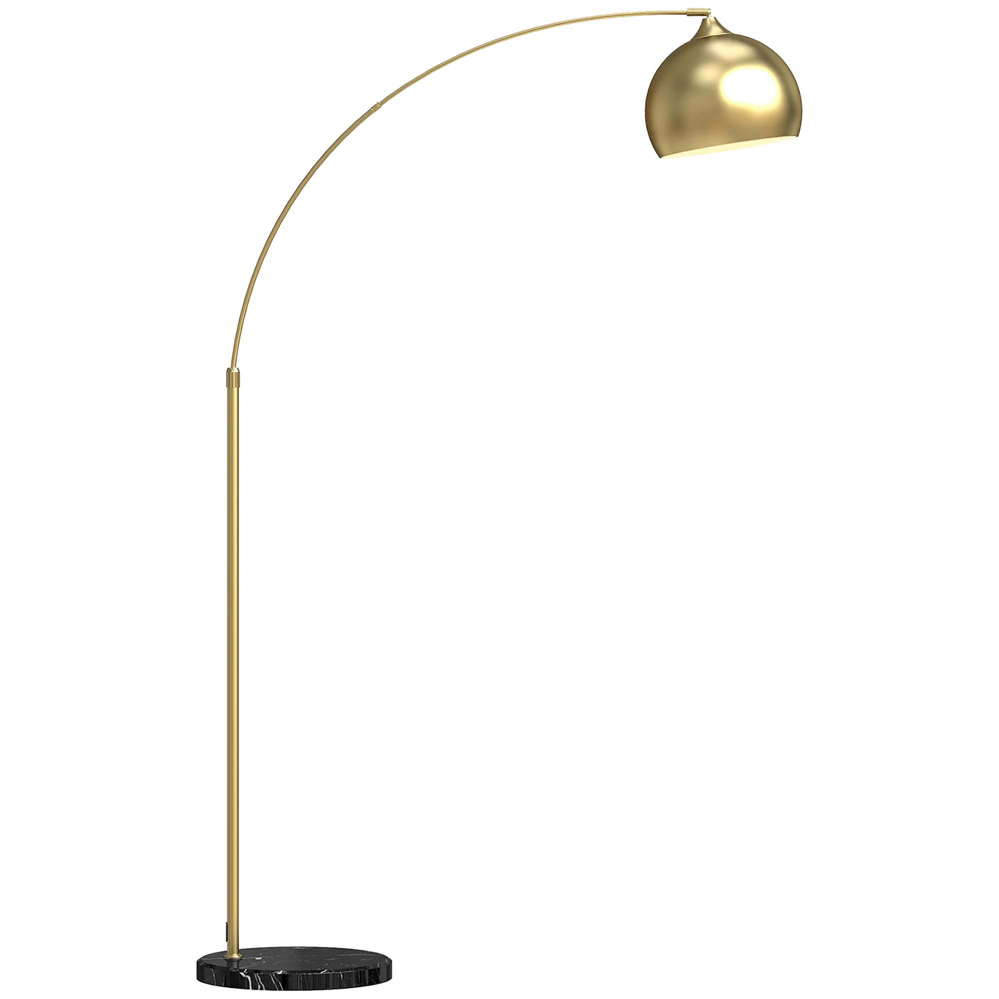HOMCOM Lampadaire lampe de salon arc réglable pied marbre style vintage 40W E27 dim. 100-115L x 30l x 170-180H cm doré