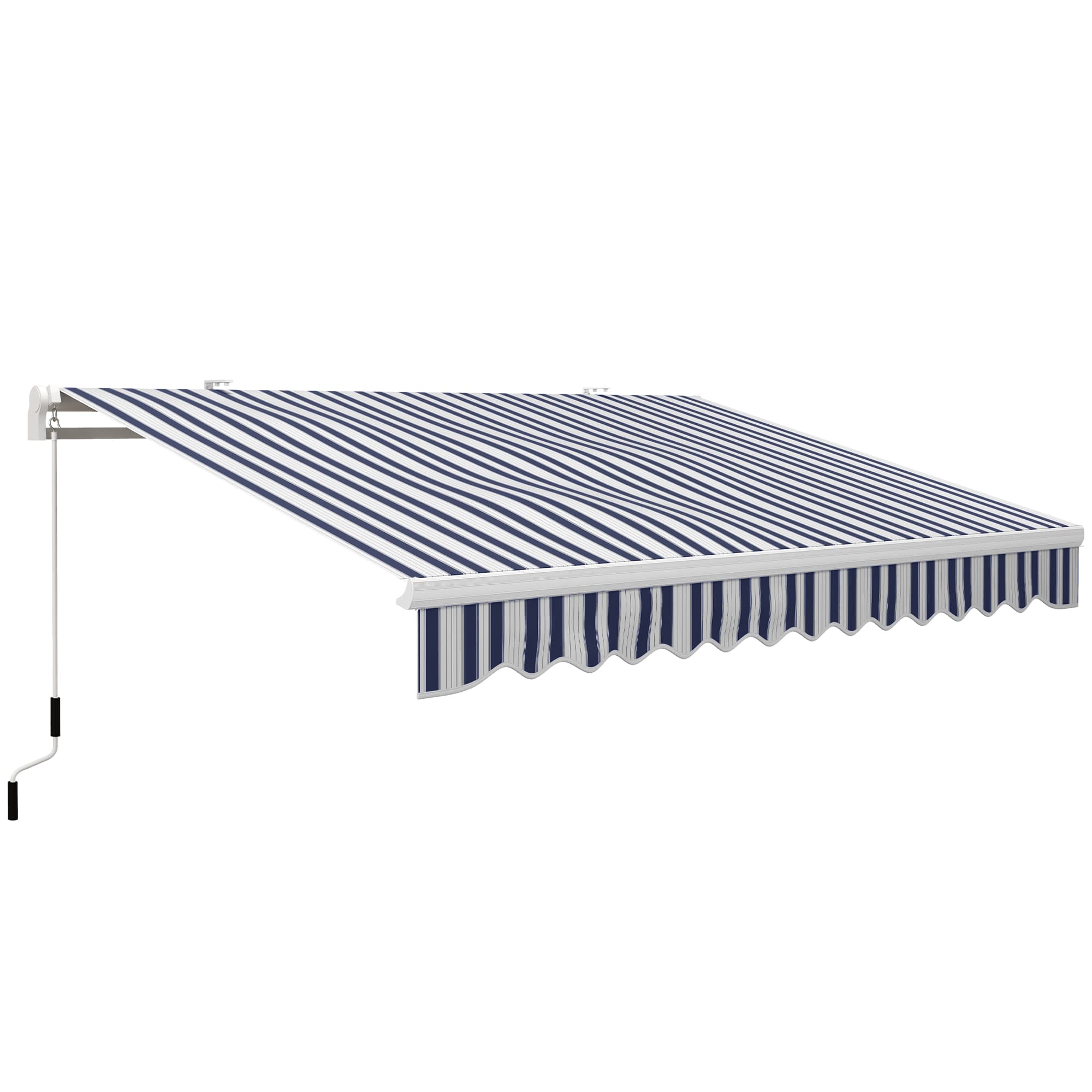 Outsunny Store banne manuel rétractable 395 x 245 cm avec manivelle, polyester 280 g/m2 protection UV, aluminium, bleu et blanc