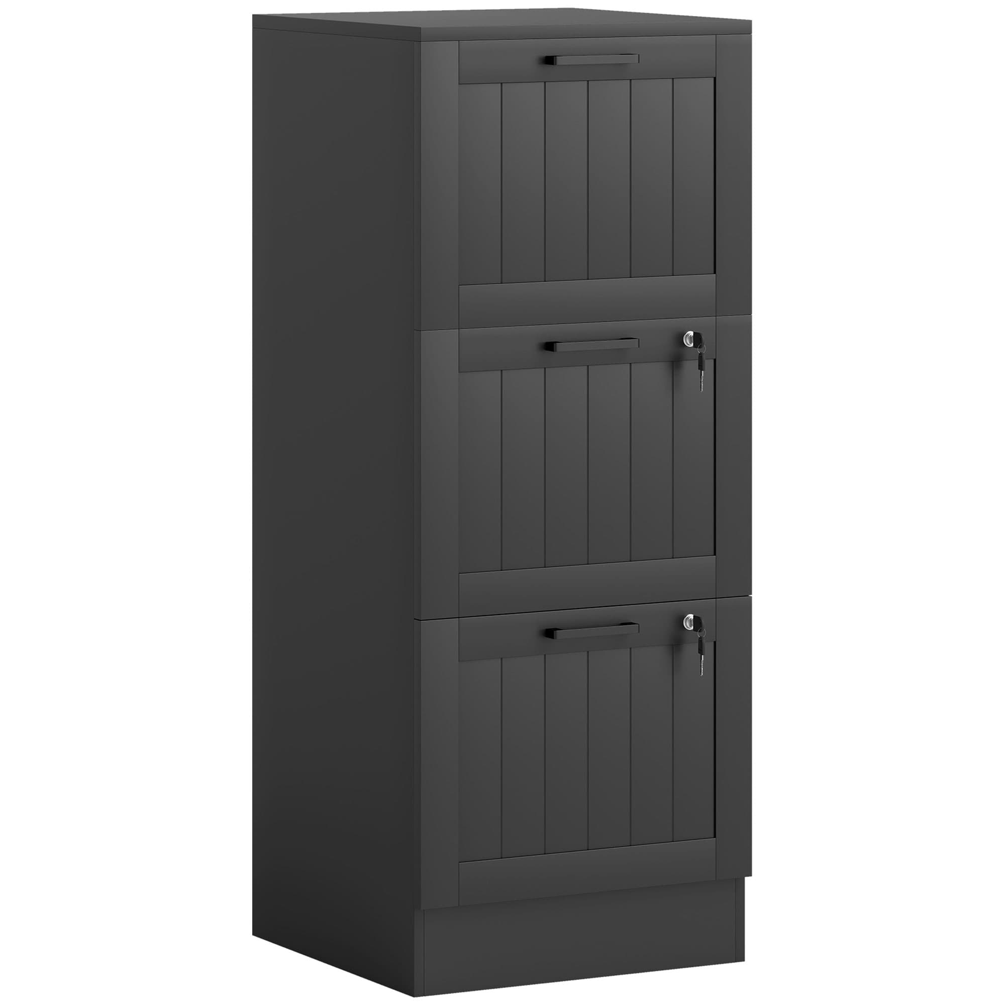 HOMCOM Caisson bureau, meuble rangement bois 3 tiroirs et serrure, barres de suspension réglables, 40 x 40 x 101 cm, noir