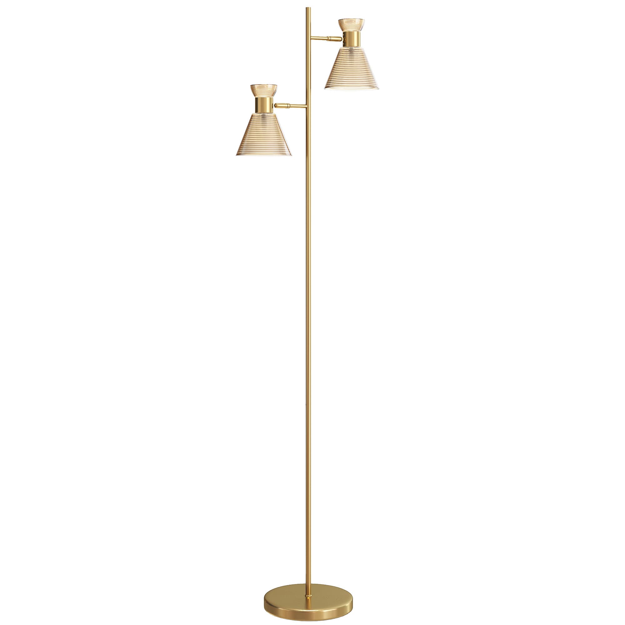 HOMCOM Lampadaire sur pied salon à double tête réglable, lampe sur pied, abat-jour en verre floral, 42 x 25 x 165 cm, doré