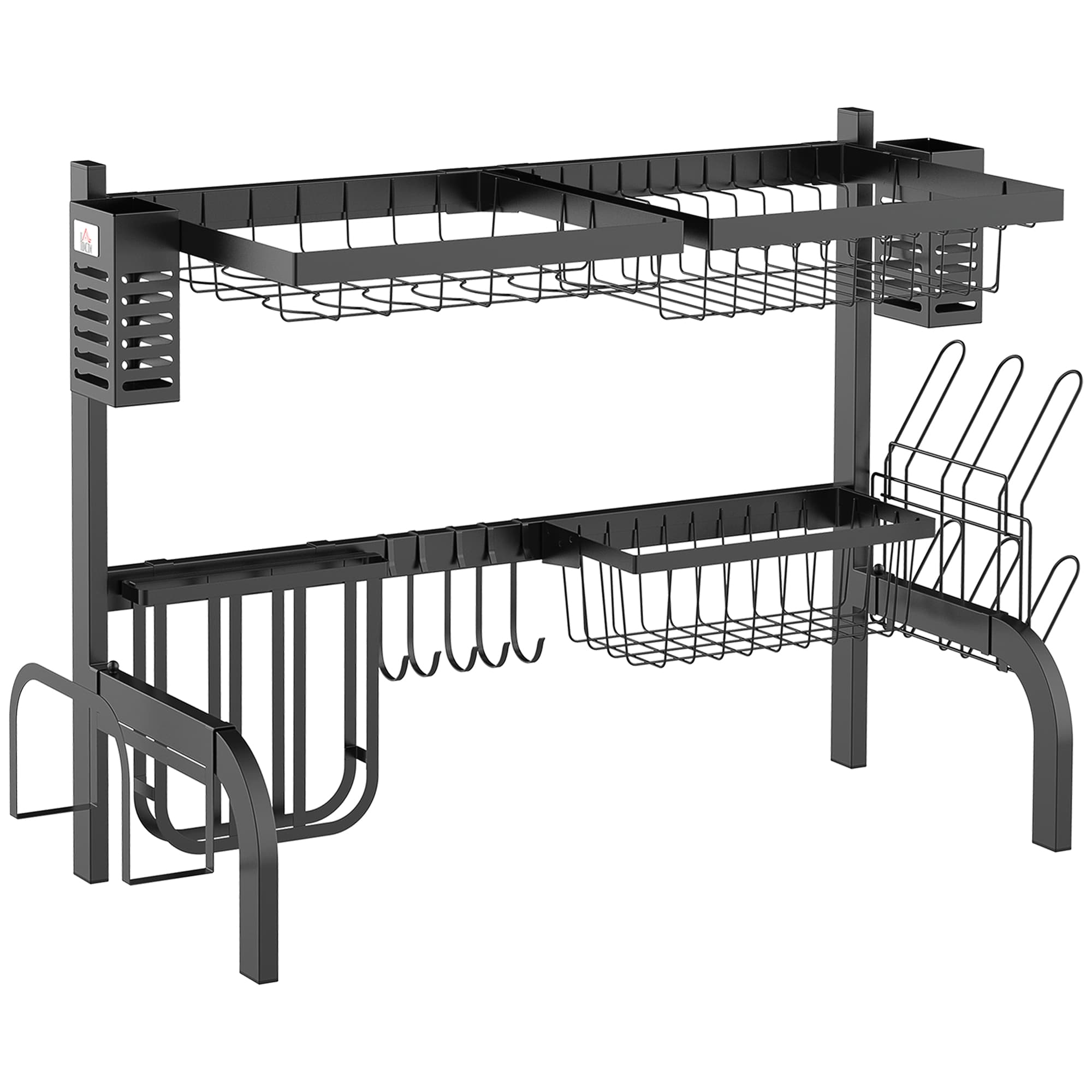 HOMCOM Égouttoir à vaisselle au-dessus de l'évier, séchoir à vaisselle 2 niveaux, modulables en acier 81,5 x 31,5 x 53,5cm noir
