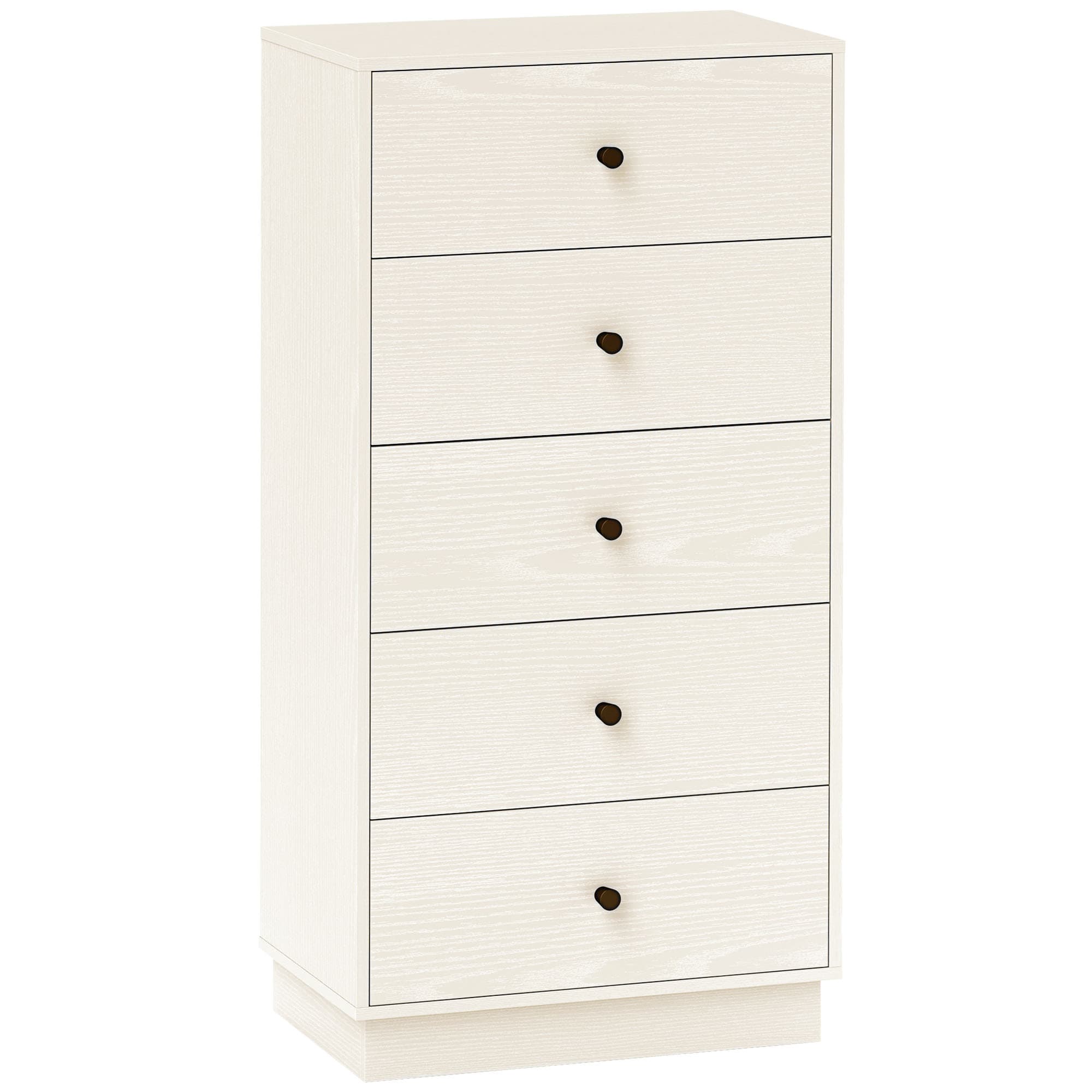 HOMCOM Commode 5 tiroirs, meuble de rangement haut et étroit, style moderne pour chambre à coucher, salon - 47x29x95cm, blanc