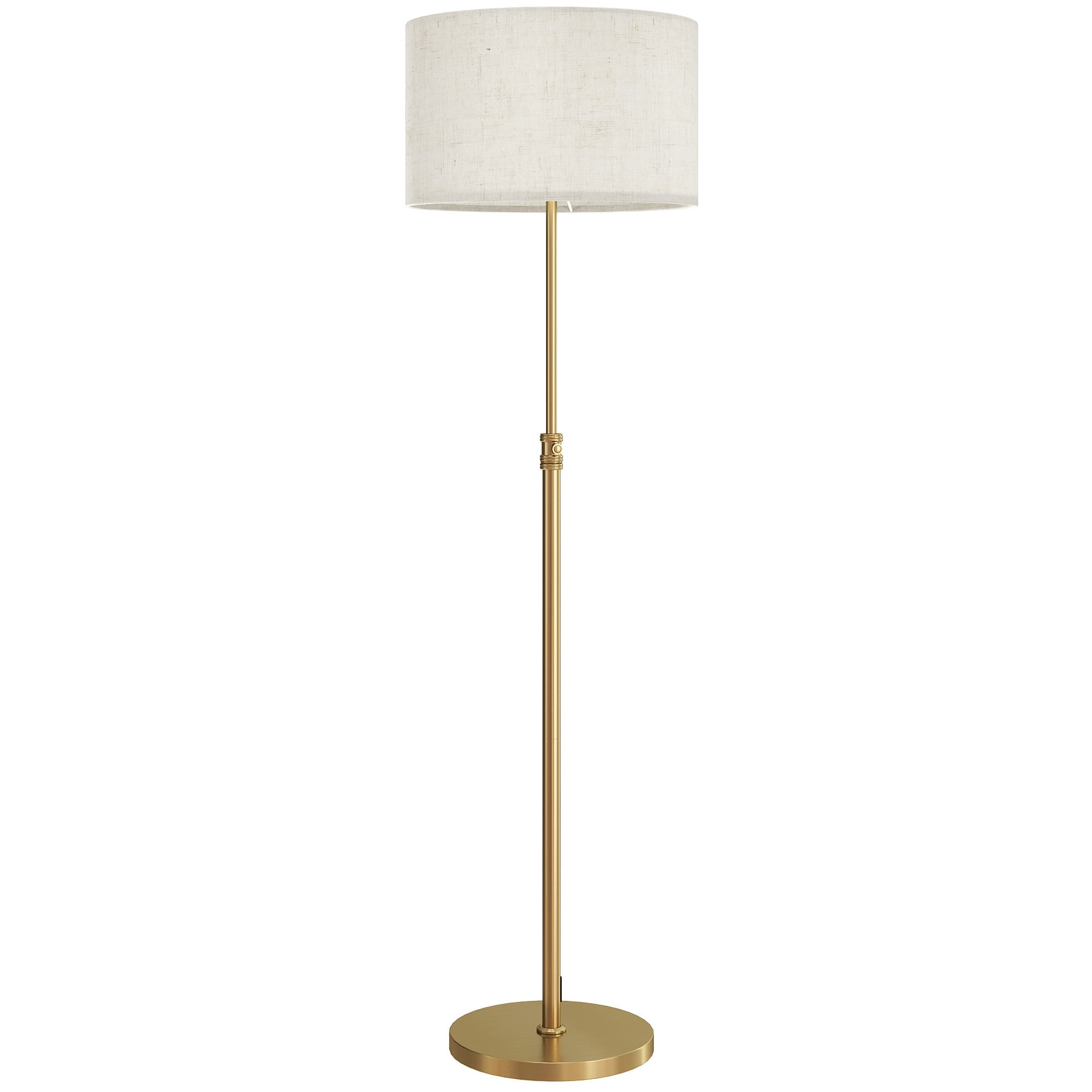 HOMCOM Lampadaire sur pied salon, lampe sur pied dimmable avec télécommande, abat-jour en lin, hauteur réglable 133-168cm, doré