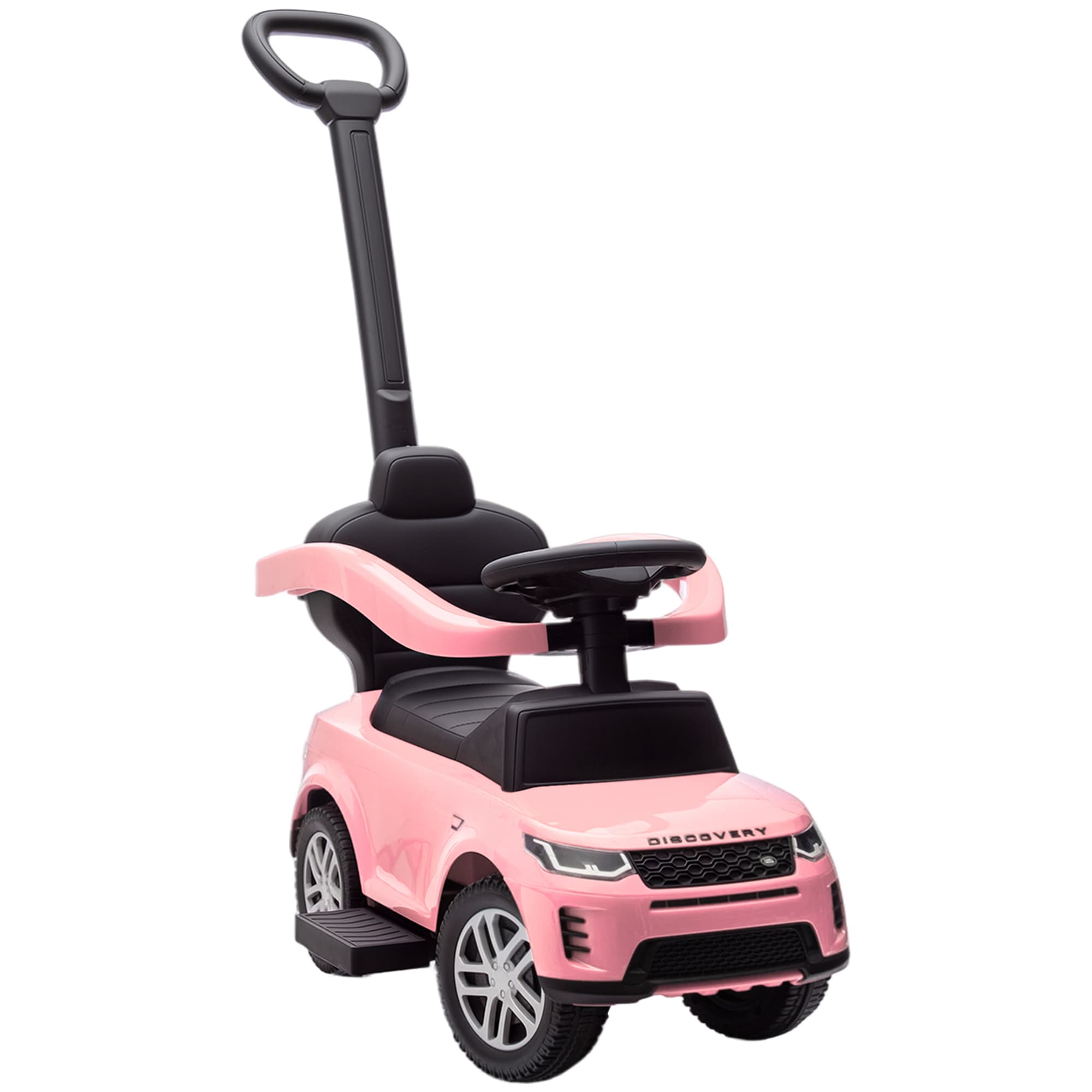 AIYAPLAY Porteur enfants Land Rover Discovery sous licence, porteur voiture à pousser avec poignée amovible, 84x40x94,5cm, rose