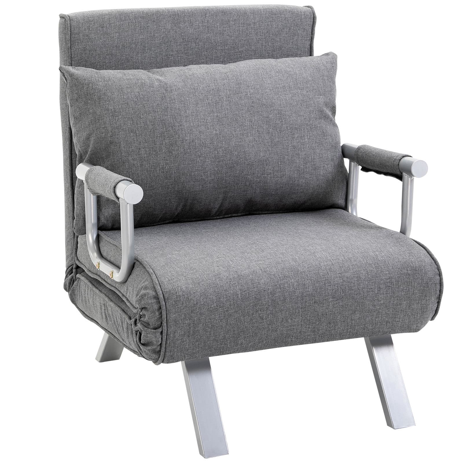 HOMCOM Fauteuil Chauffeuse Canapé-Lit Convertible Dossier Réglable sur 5 Positions 2 Accoudoirs Coussin Déhoussable pour Salon Bureau Chambre Gris