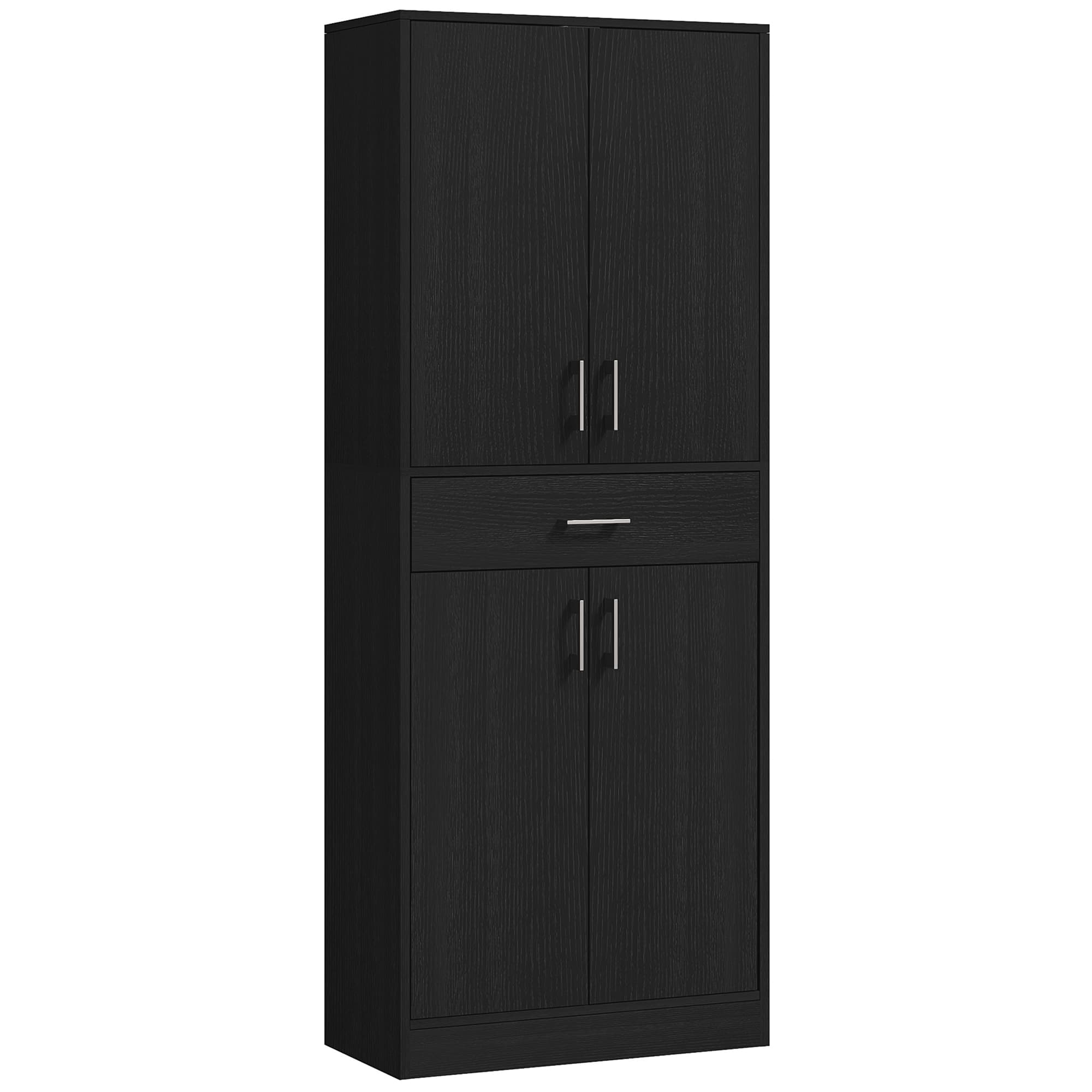 HOMCOM Buffet haut armoire de cuisine 4 portes 2 placards et 1 tiroir central hauteur 180 cm avec 2 étagères réglables noir