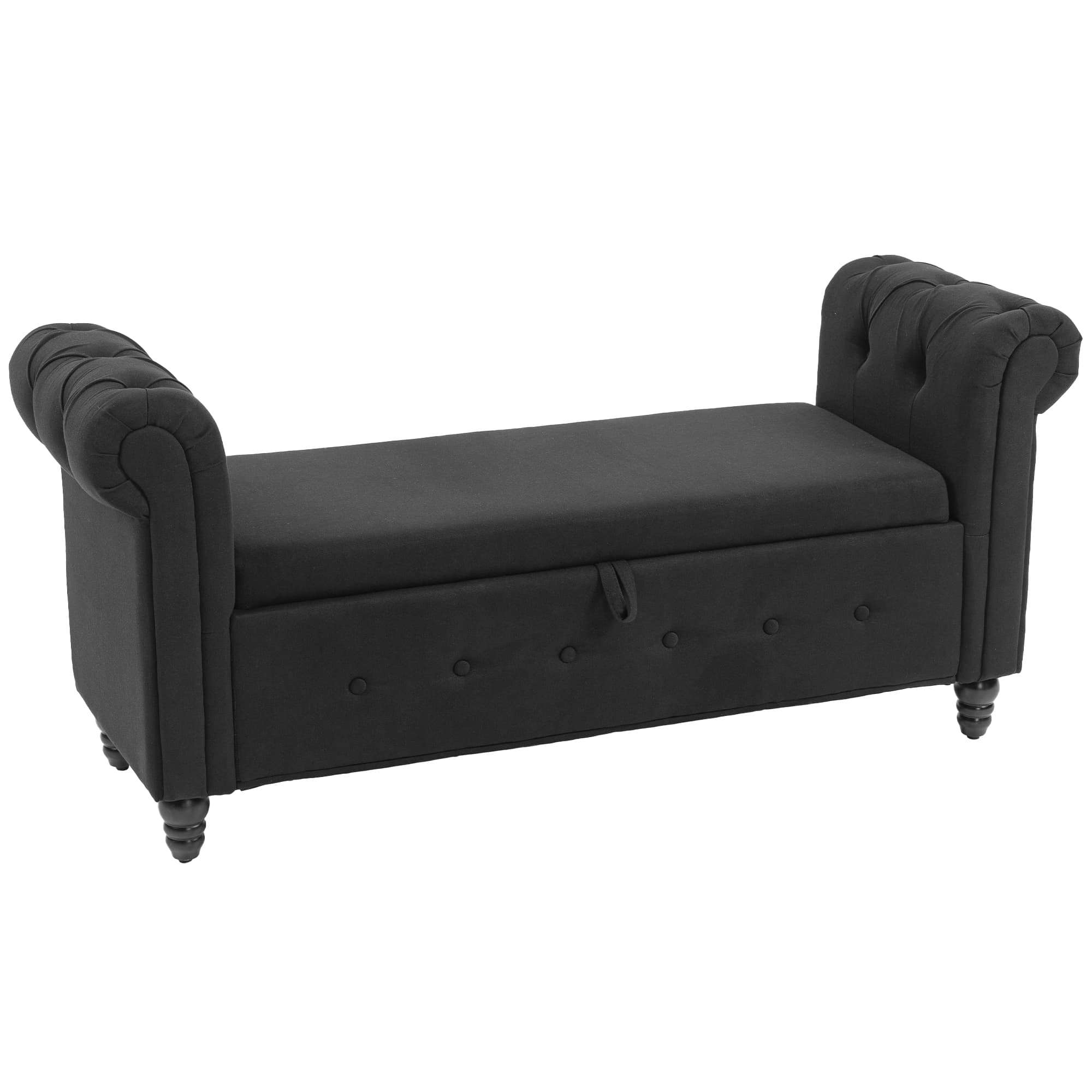HOMCOM Banc banquette coffre 2 en 1 en tissu aspect lin avec pieds en bois 146,5 x 49 x 72 cm noir