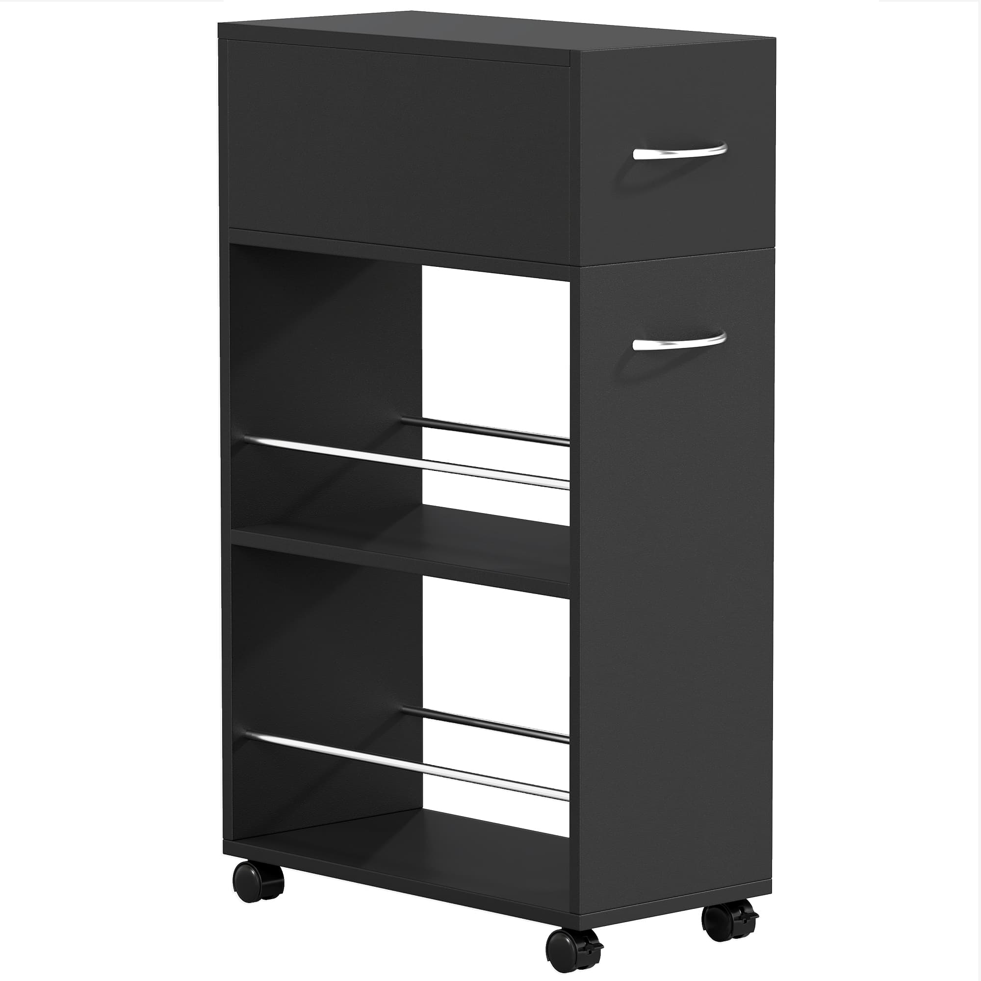 HOMCOM Chariot de cuisine desserte sur roulettes avec 1 tiroir et 2 étagères ouvertes pour salle à manger 25 x 50 x 85 cm Noir