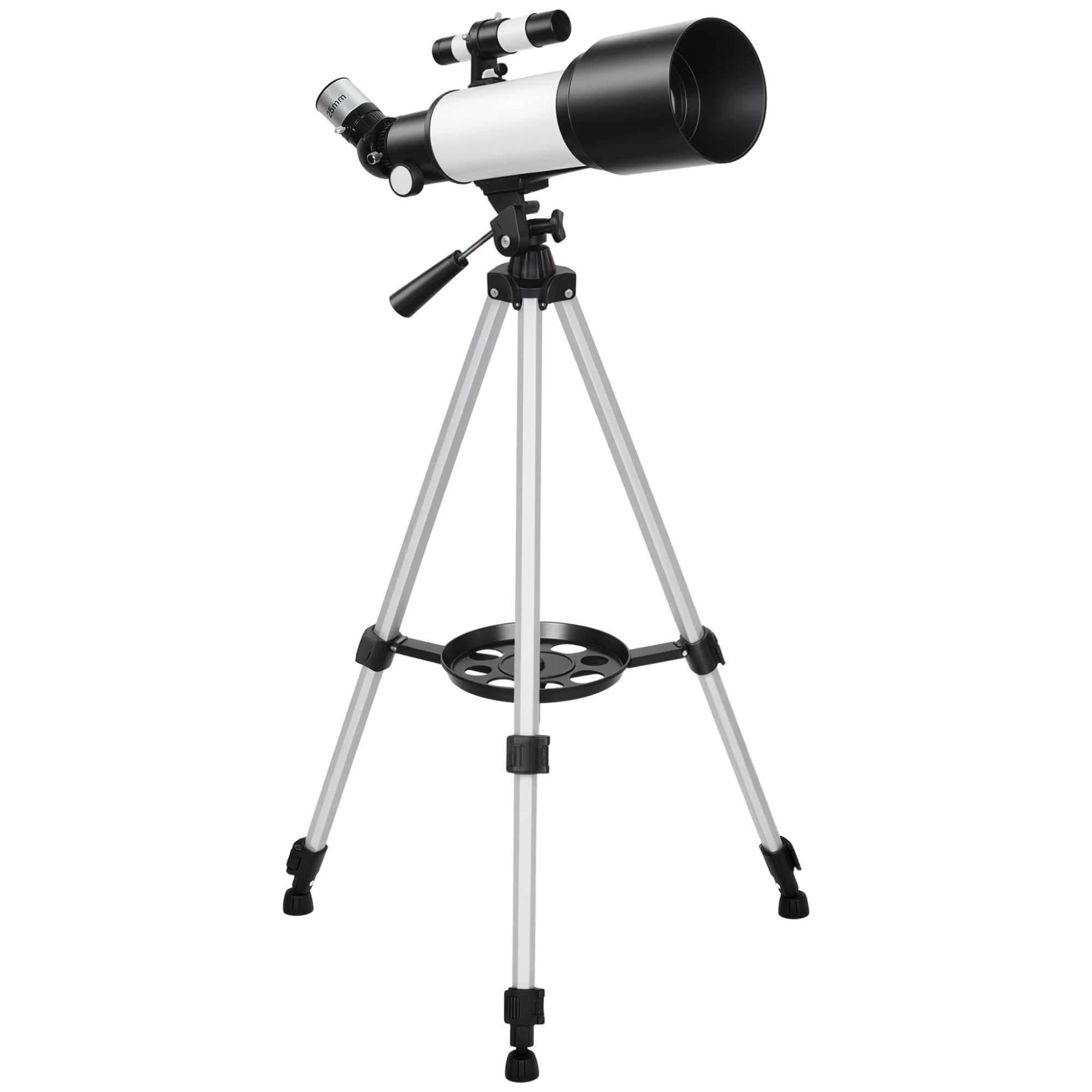 Outsunny Télescope Astronomique pour Adultes et Débutants 70 mm, 2 Oculaire 40X/16X, Trépied Réglable, 80 x 80 x 135 cm, Blanc