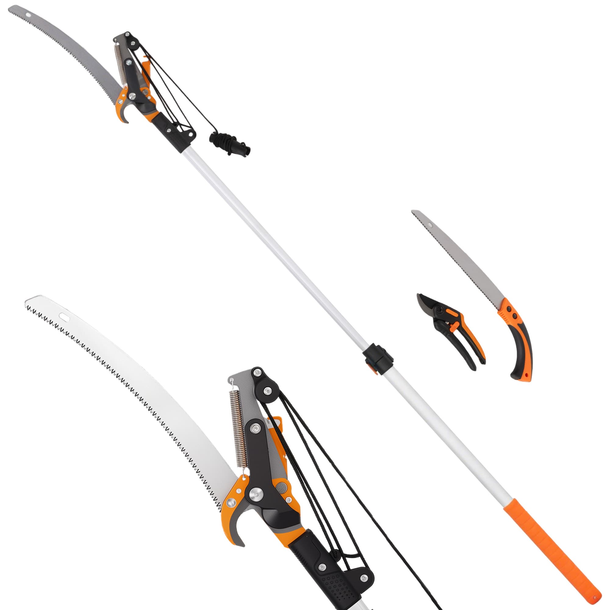 Outsunny Élagueur télescopique 2 en 1, scie manuelle, sécateur avec verrou de sécurité, perche télescopique en aluminium 2 m