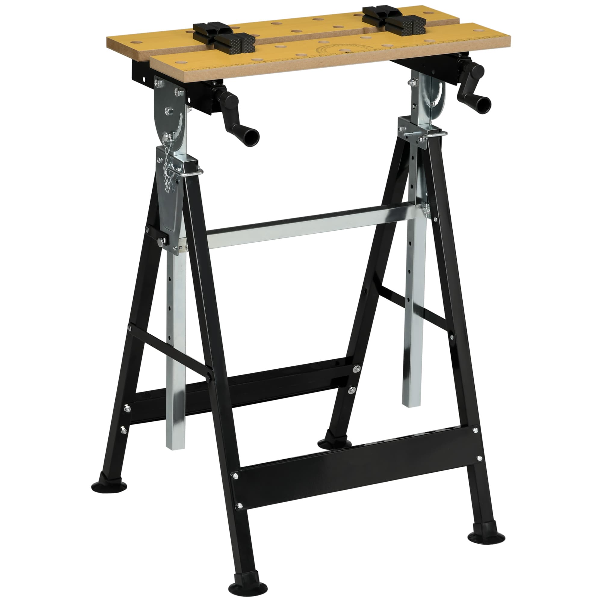 HOMCOM Établi pliant avec 4 mors, hauteur et inclinaison réglables, capacité 100 kg, noir et bois