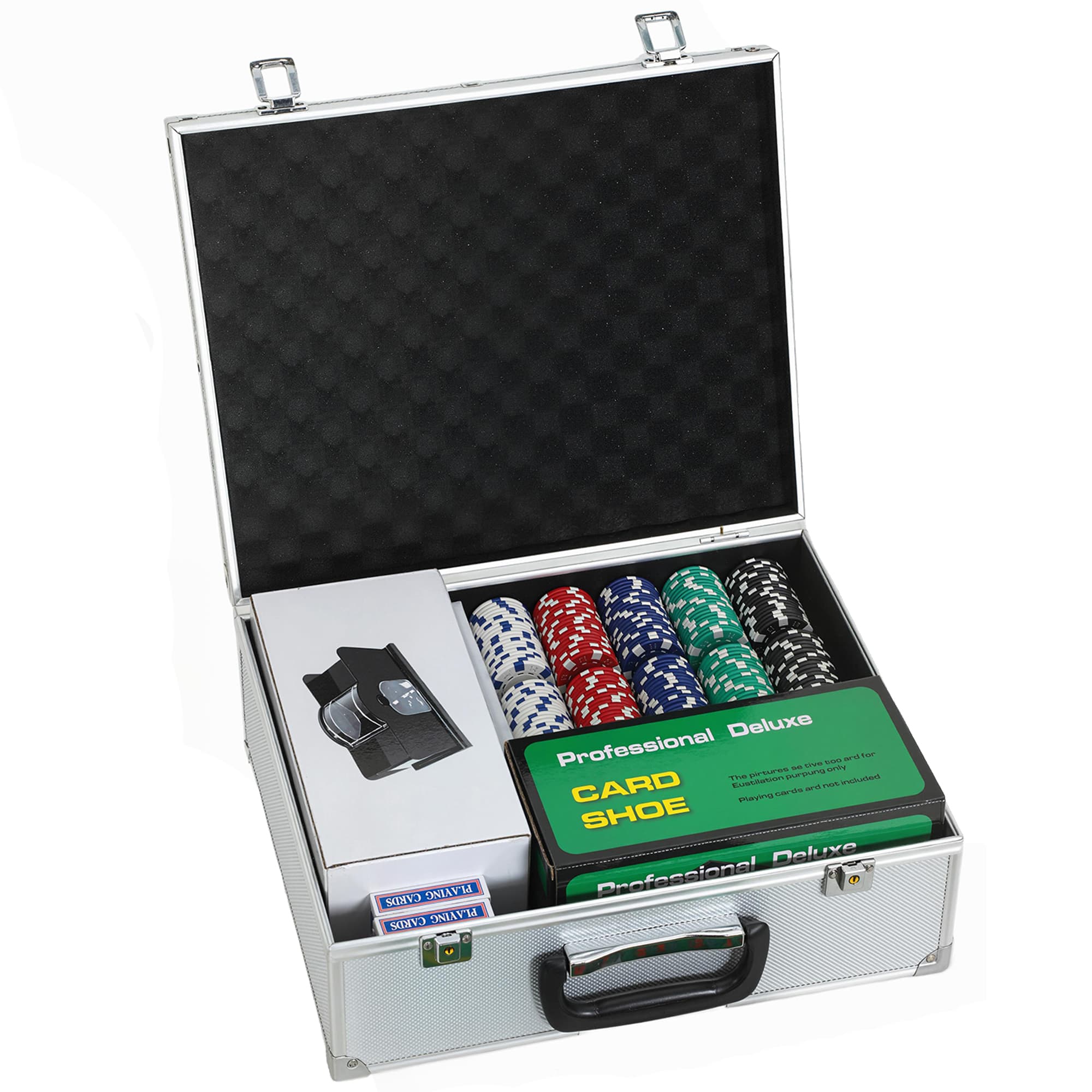 SPORTNOW Mallette de Poker Coffret de Poker Complet 300 Jetons, Cartes à Jouer, Dés, Dealer, Tapis, Clés, Boîtier en ABS, Argent