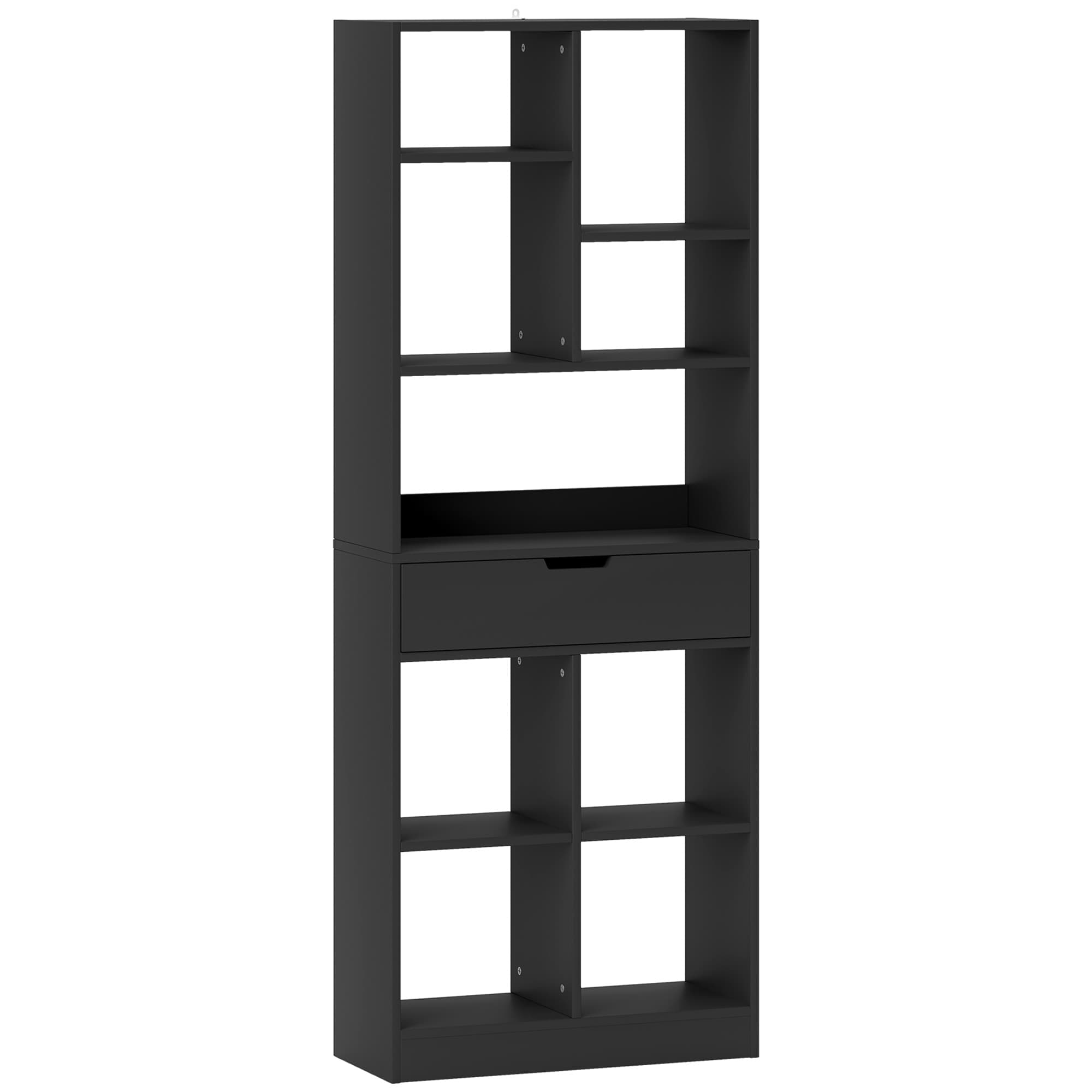 HOMCOM Bibliothèque meuble de rangement avec tiroir et étagères ouvertes, 60 x 26 x 158 cm, noir