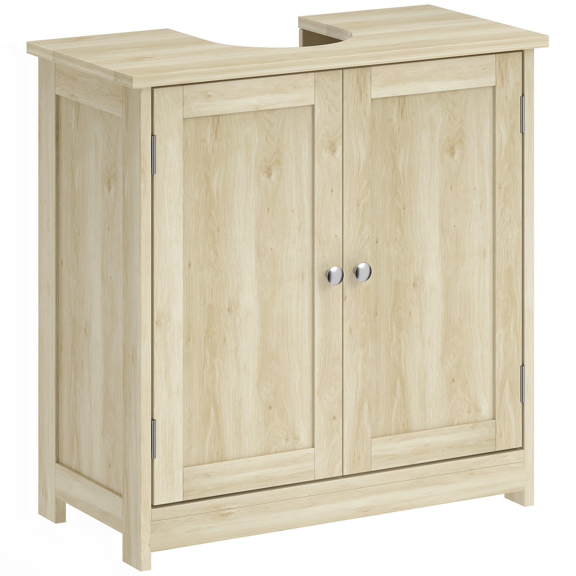 kleankin Meuble Salle de Bain sous Lavabo, Meuble sous-Vasque, Placard 2 Portes avec Étagère, 60x30x60cm, Chêne