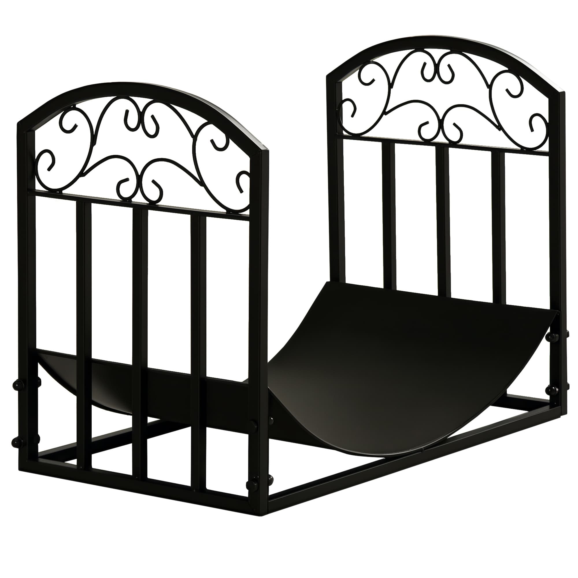 Outsunny Porte-bûches range rack à bûches support étagère à bois de cheminée charge max. 60 kg dim. 60,5L x 36l x 46,5H cm métal époxy noir