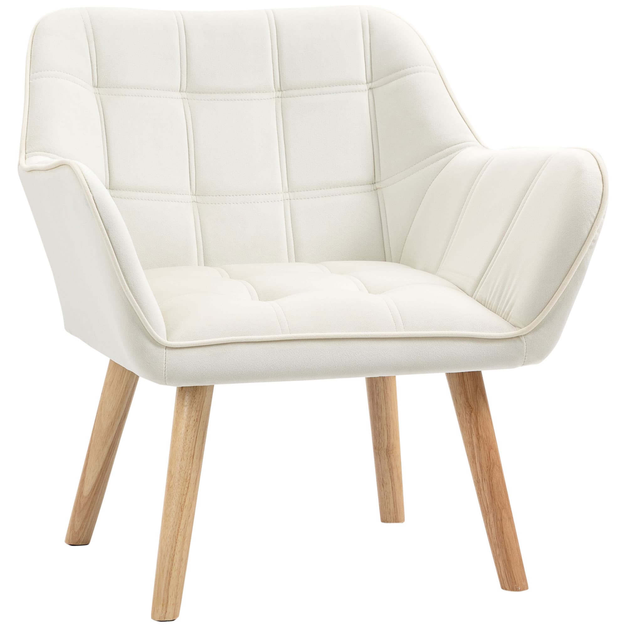 HOMCOM Fauteuil style scandinave dossier haut et accoudoirs, revêtement en polyester effet velours, 67 x 61,5 x 71 cm, crème
