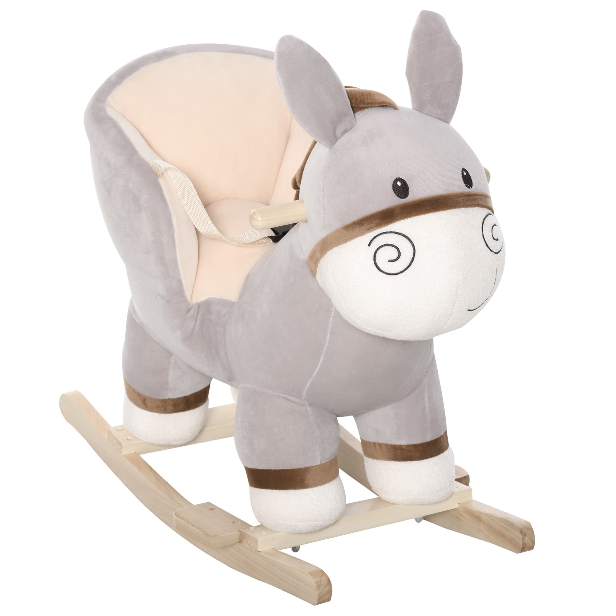 HOMCOM Cheval à Bascule pour Enfant (18 à 36 Mois) Âne à Bascule Effet Sonore Ceinture de Sécurité 61 x 34 x 58 cm