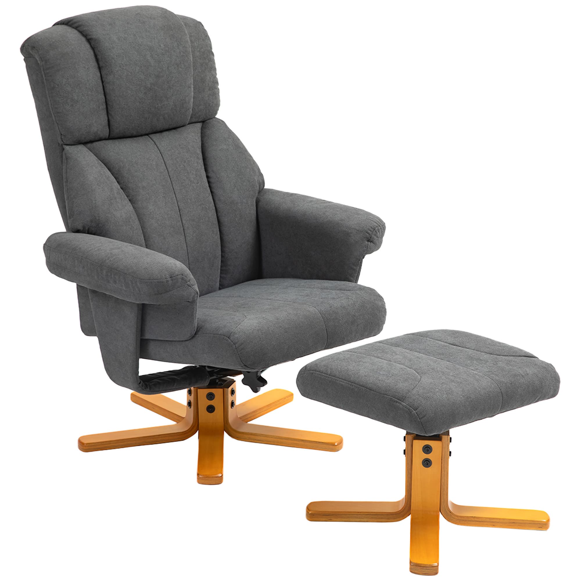 HOMCOM Fauteuil relax avec repose-pied, fauteuil de relaxation, dossier inclinable, assise rembourrée, 79x80x104cm, gris foncé