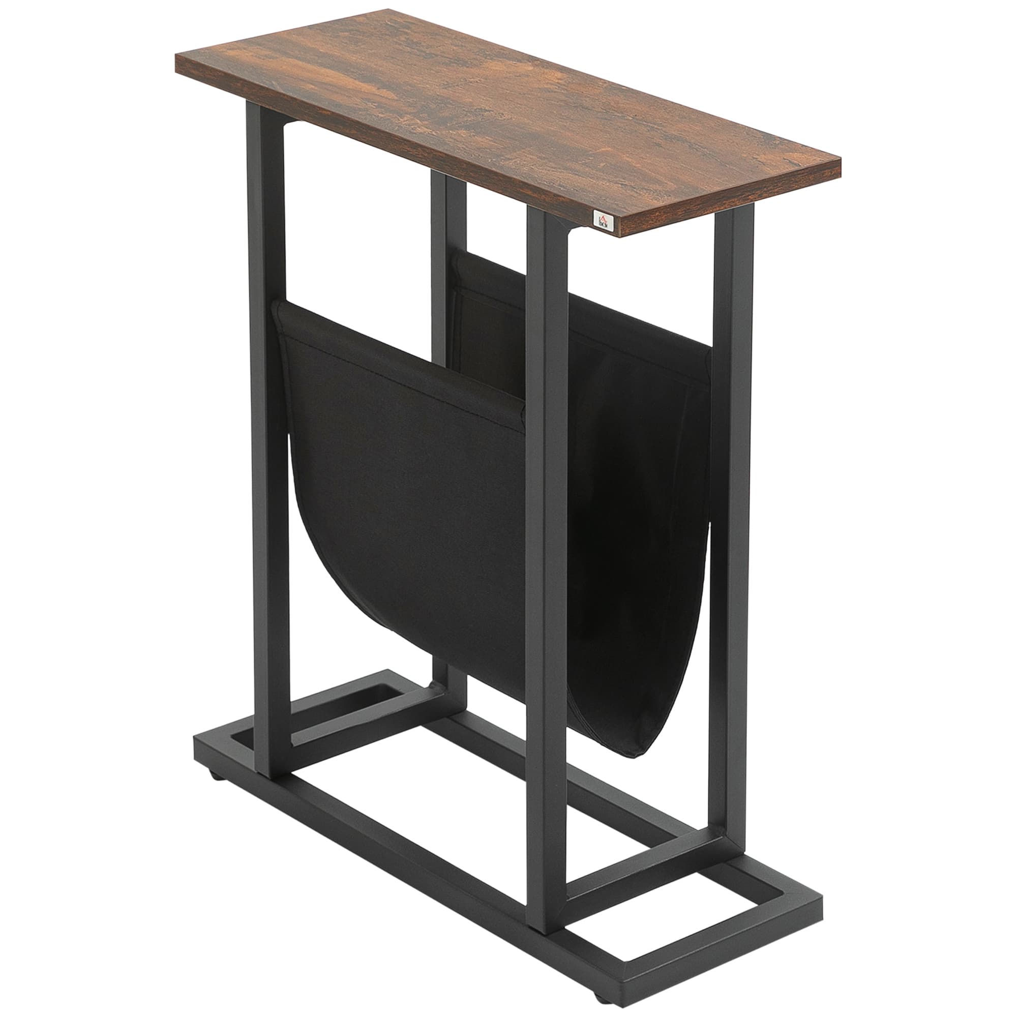 HOMCOM Table d'appoint bout de canapé avec porte-revues strucuture en acier design industriel 49 x 19 x 55 cm noir marron foncé Aosom France