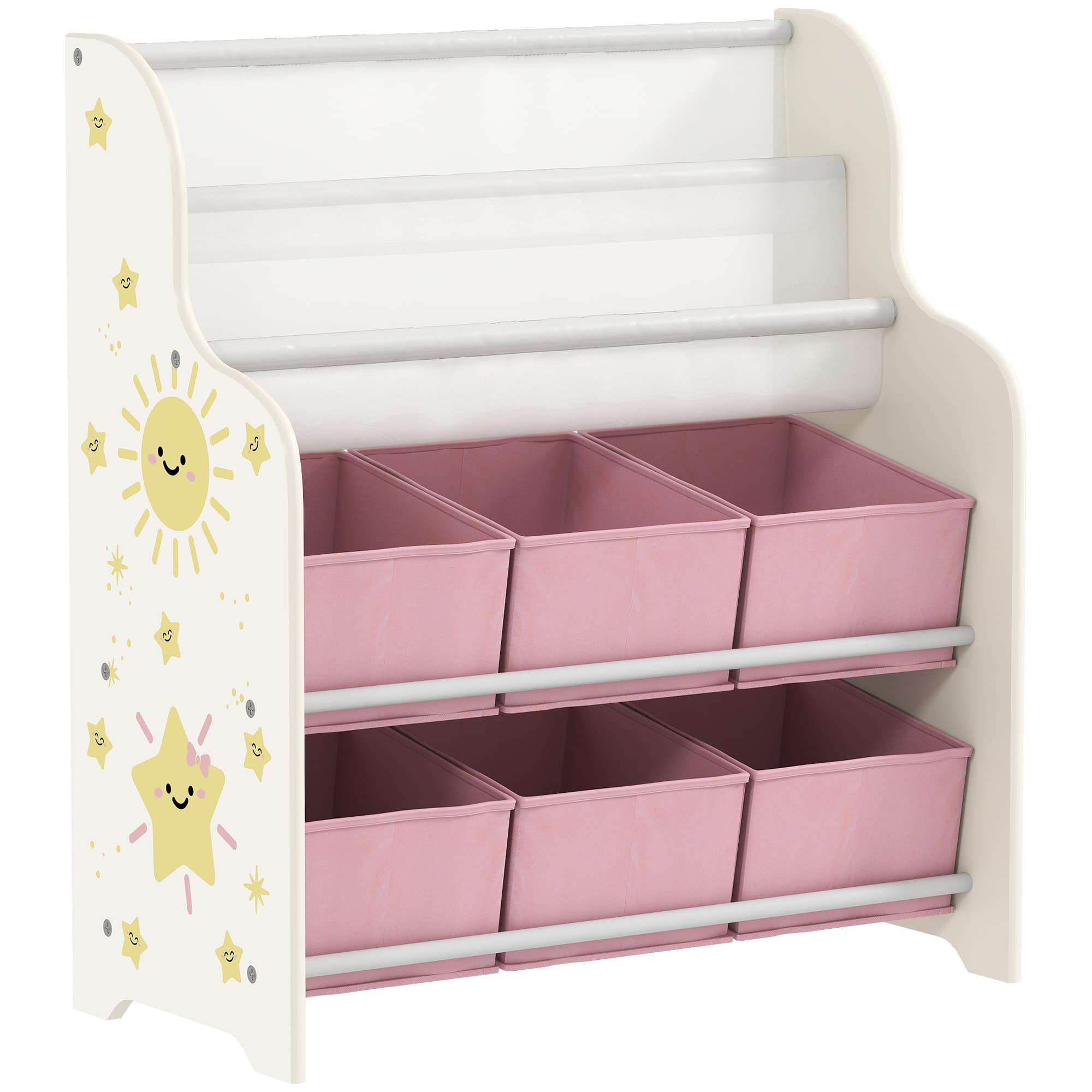 AIYAPLAY Meuble Rangement Enfant, Rangement Jouet Enfant, 6 Tiroirs en Tissu et Étagère à Deux Niveaux, 63x30x71cm, Rose