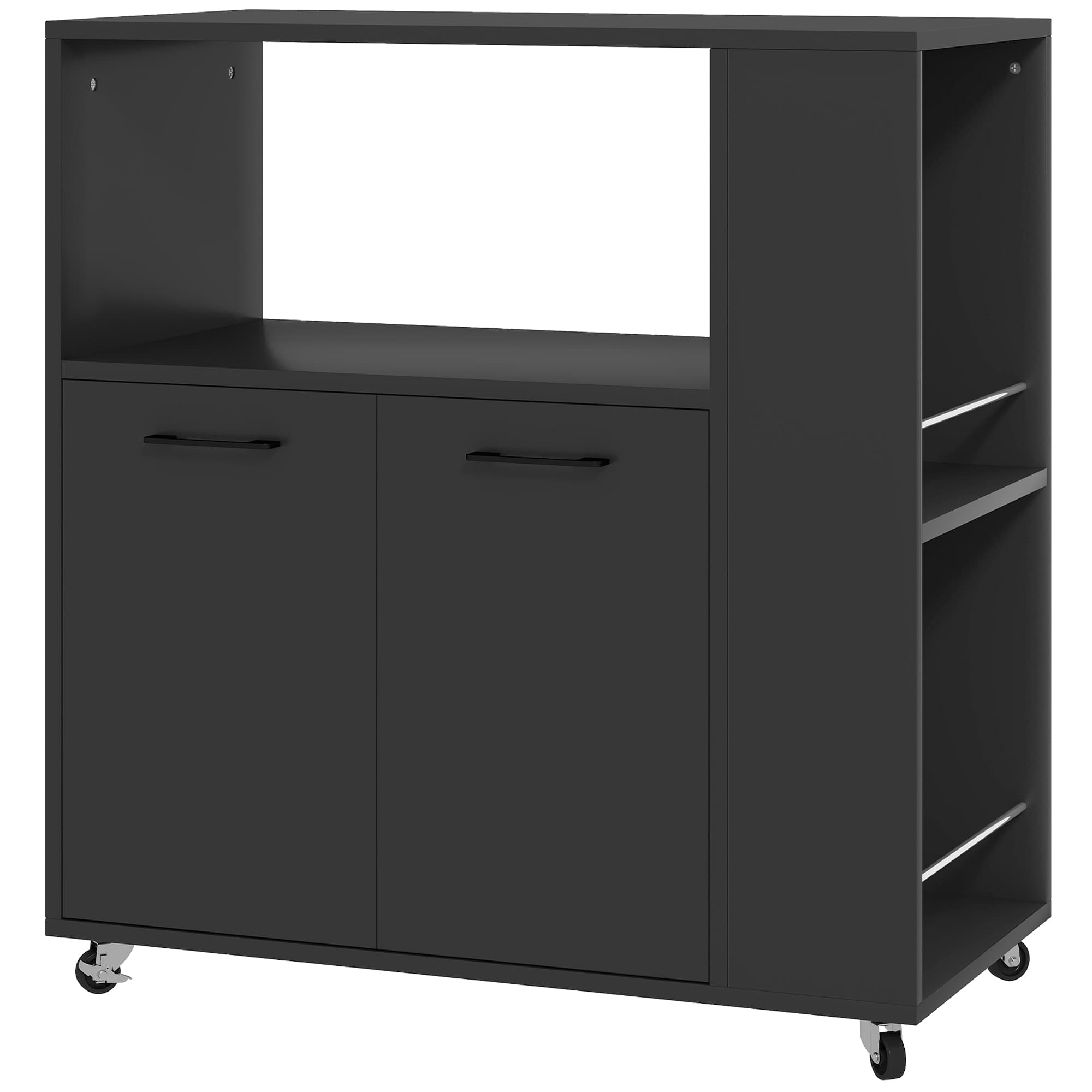 HOMCOM Desserte de cuisine à roulettes, Îlot central cuisine avec plan de travail et étagère réglable, 75x40x80,5cm, noir