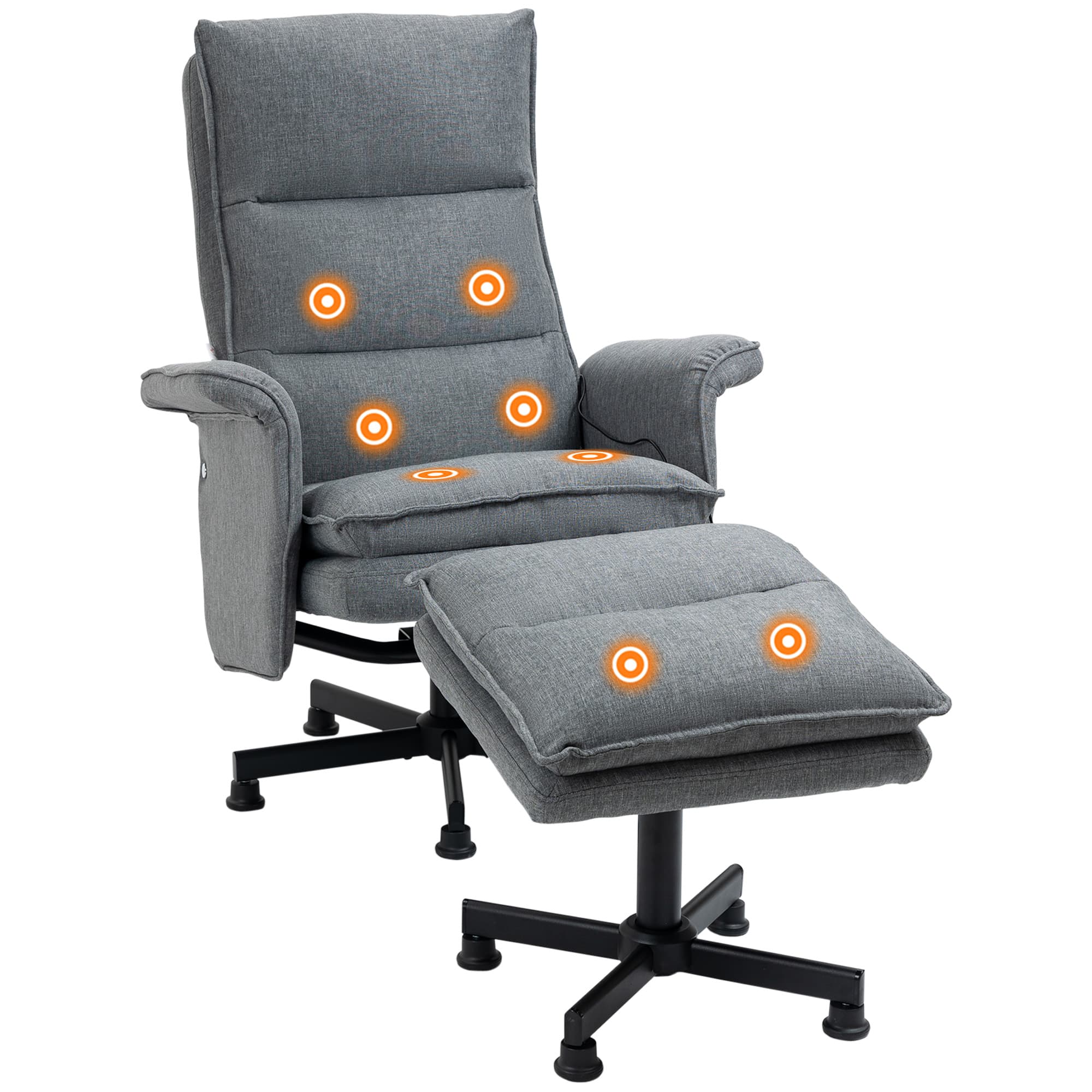 HOMCOM Fauteuil massant électrique relaxant avec repose-pieds et télécommande tissu imitation lin 78 x 93 x 99 cm gris