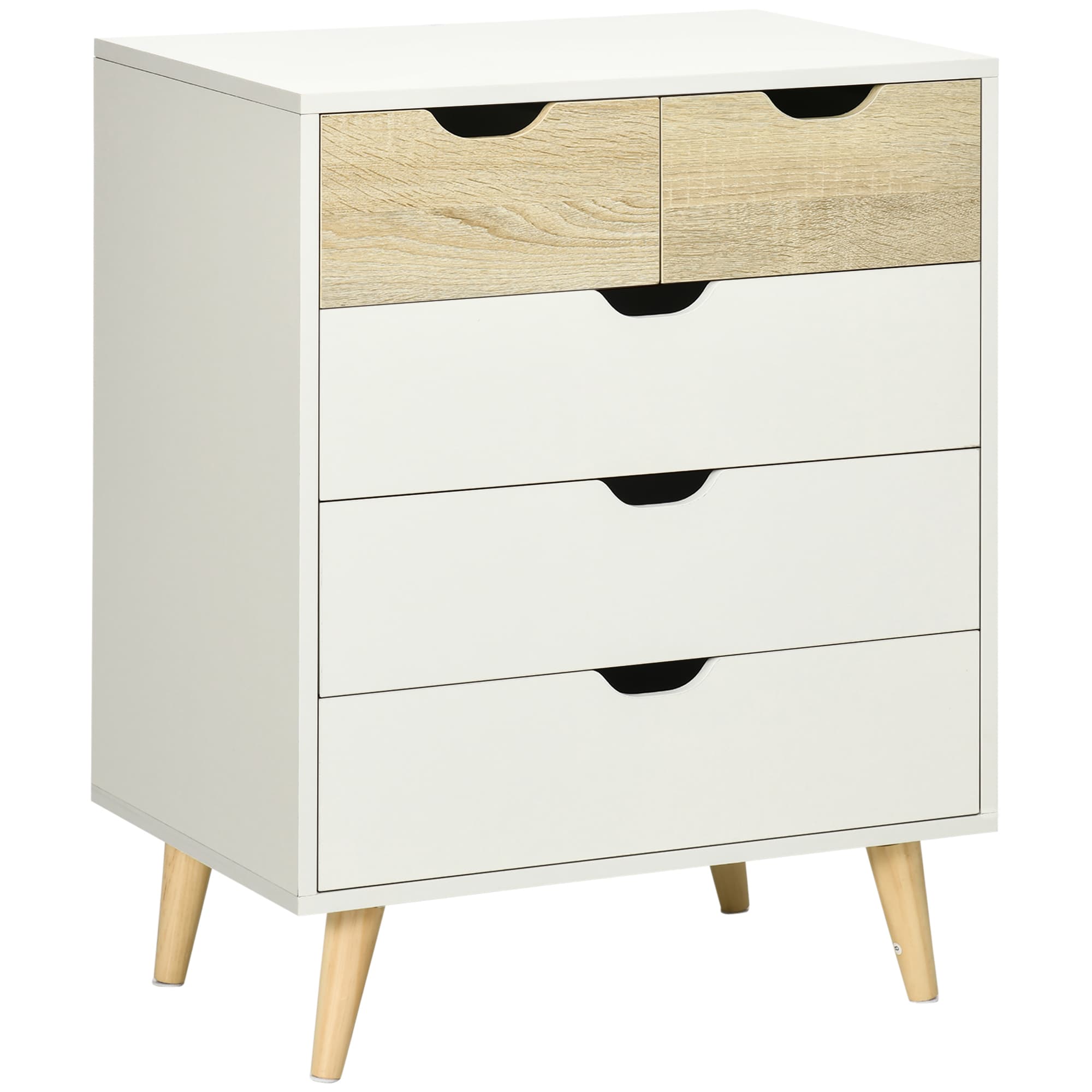 HOMCOM Commode meuble de rangement avec 5 tiroirs 4 pieds biseautés système anti-basculement - 60 x 40 x 77,5 cm