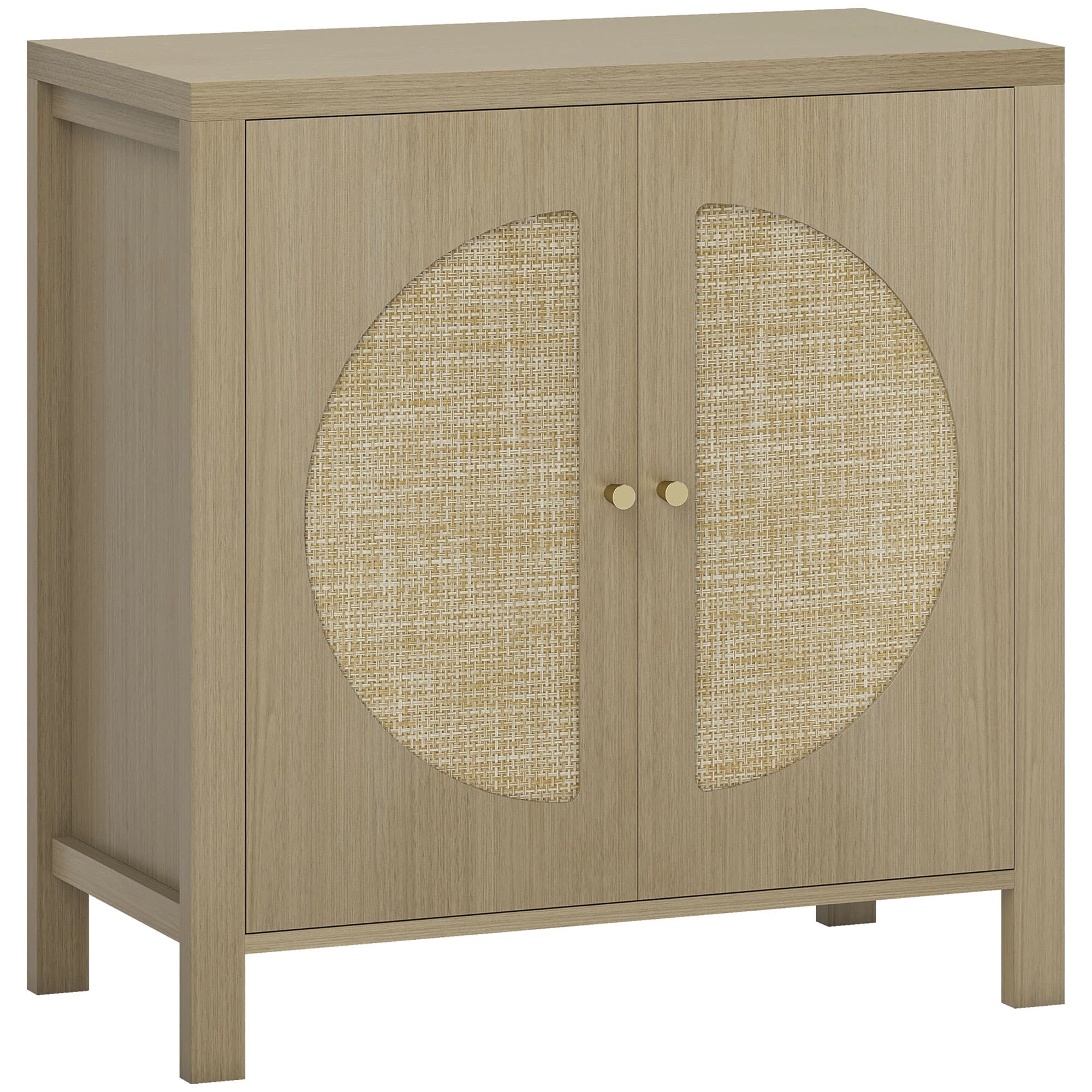 HOMCOM Buffet cuisine, meuble de rangement avec 2 portes effet rotin et étagère réglable, 75 x 38 x 77 cm, bois naturel