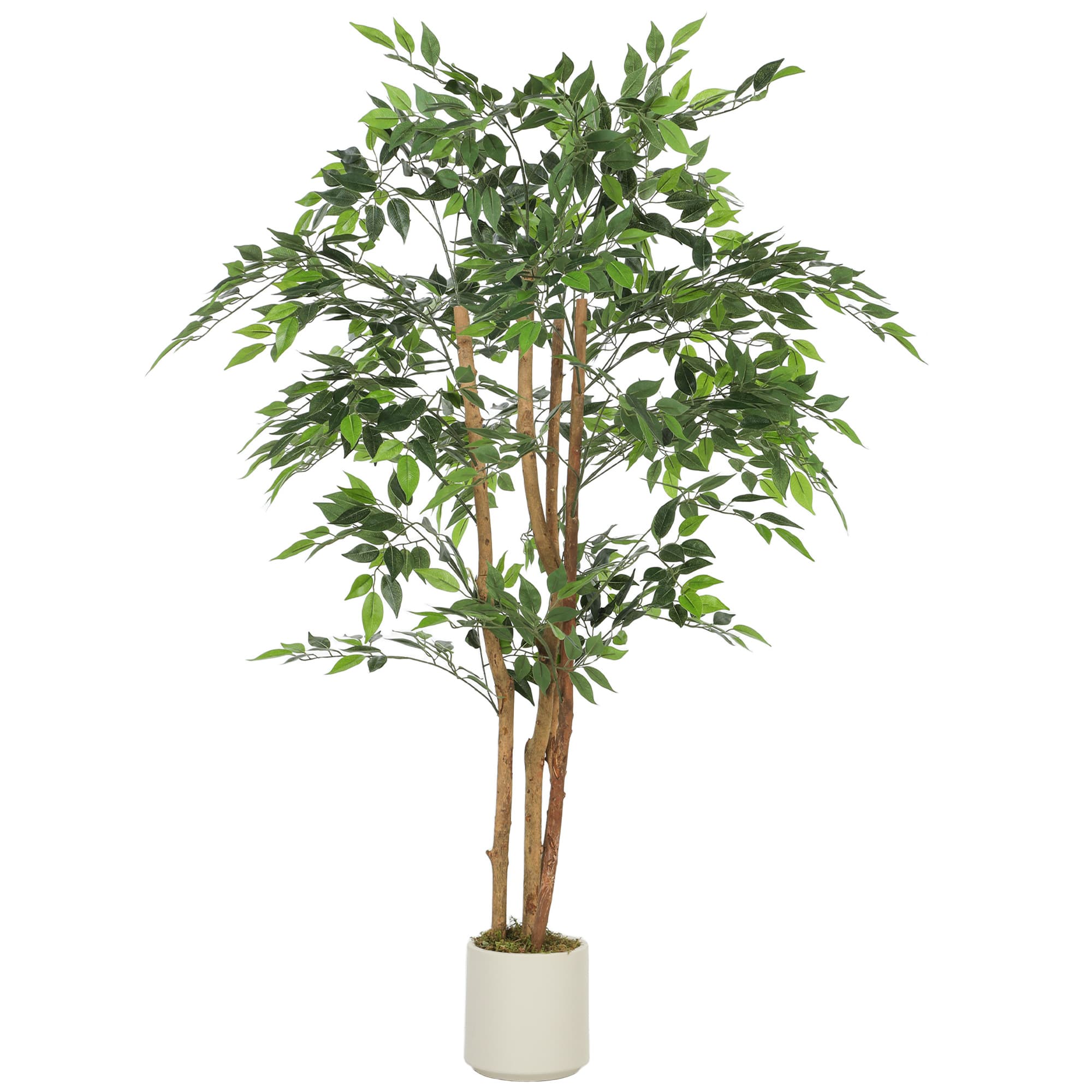 HOMCOM Plante artificielle intérieure 150 cm banian arbre artificiel, pot en plastique et tronc en bois massif, vert