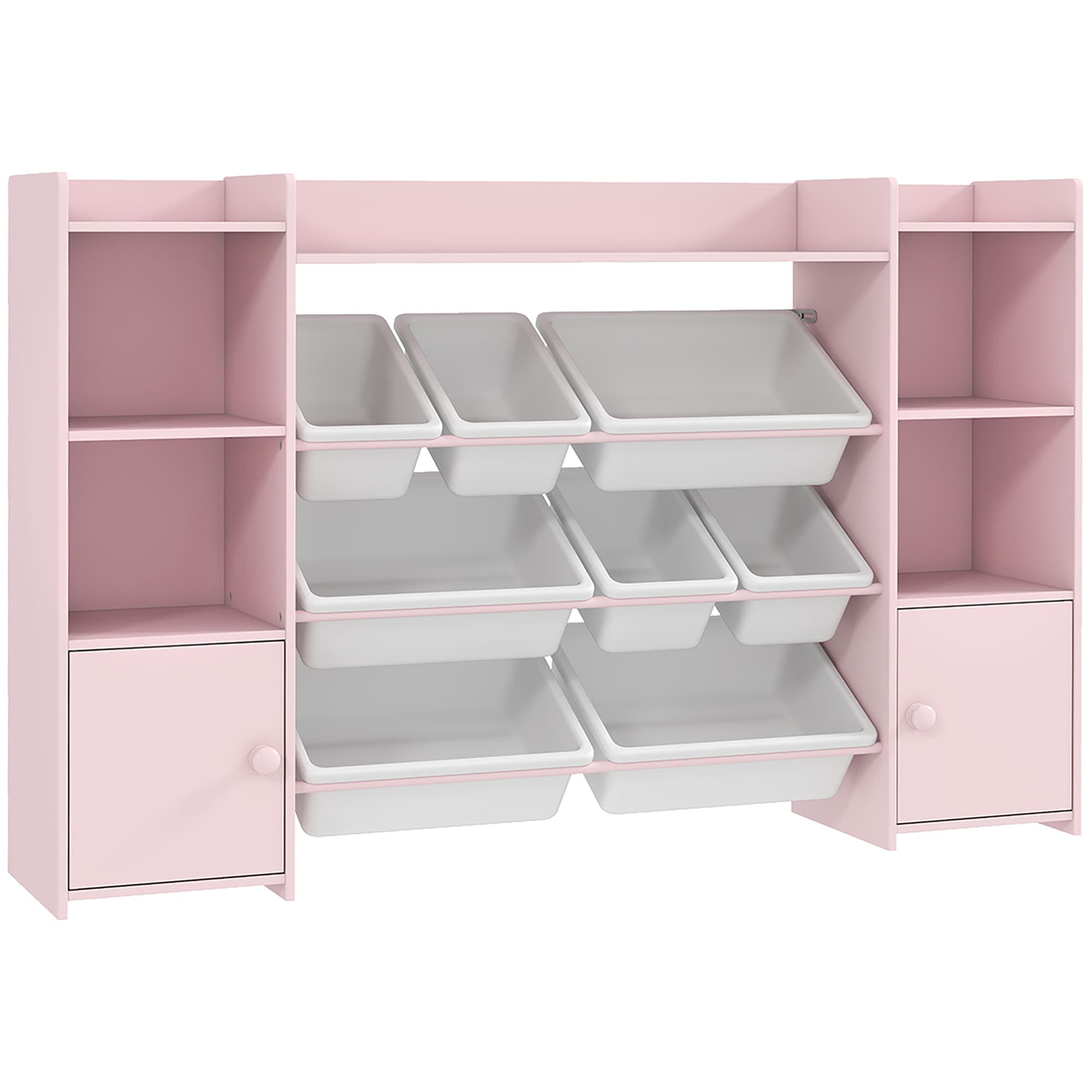 AIYAPLAY Meuble rangement enfant, étagère de rangement pour jouets enfants avec 8 bacs amovibles, 140 x 30 x 90 cm, rose