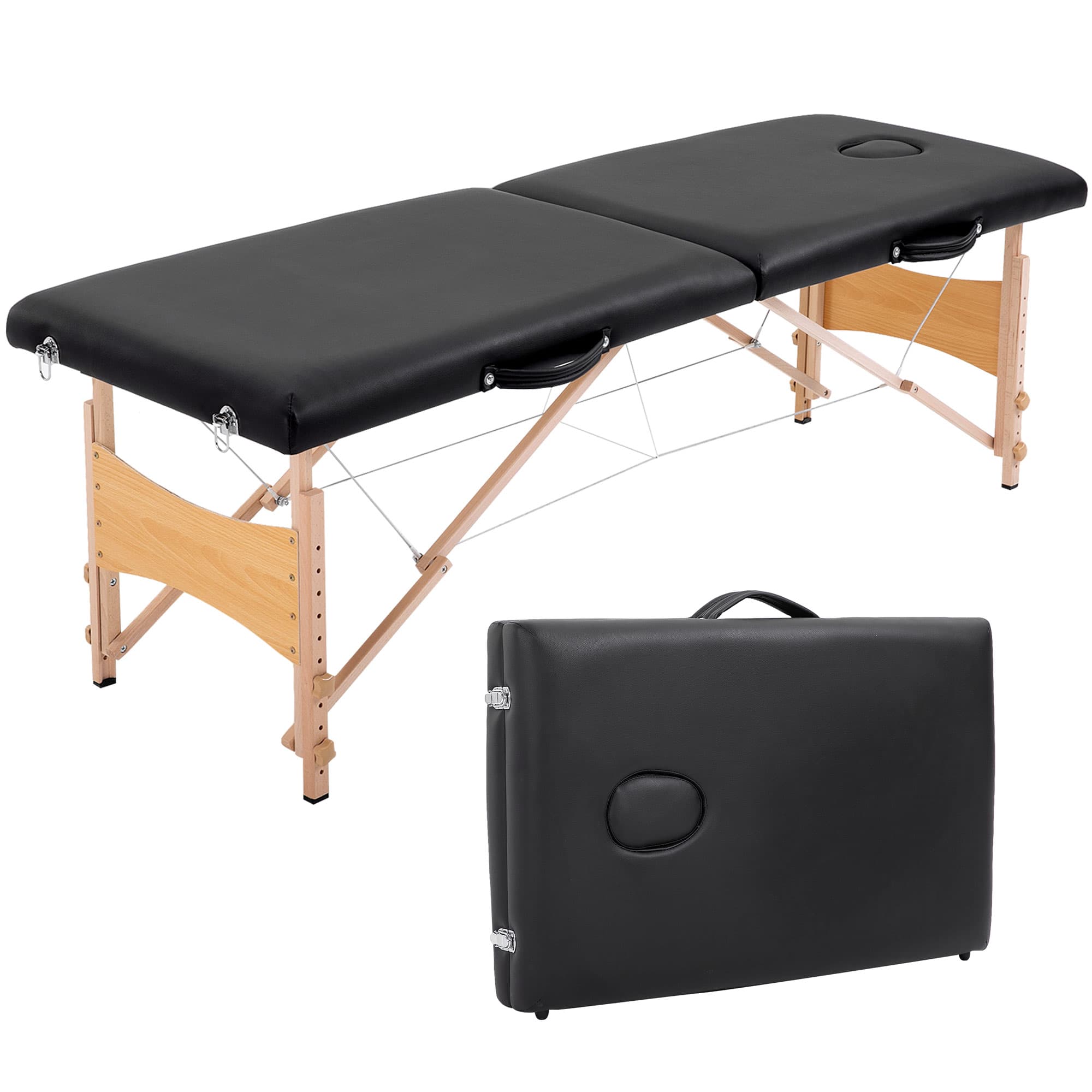 HOMCOM Table de massage Lit de massage pliante 2 zones portable sac de tranport inclus hauteur réglable 186L x 60l x 58-81H cm noir