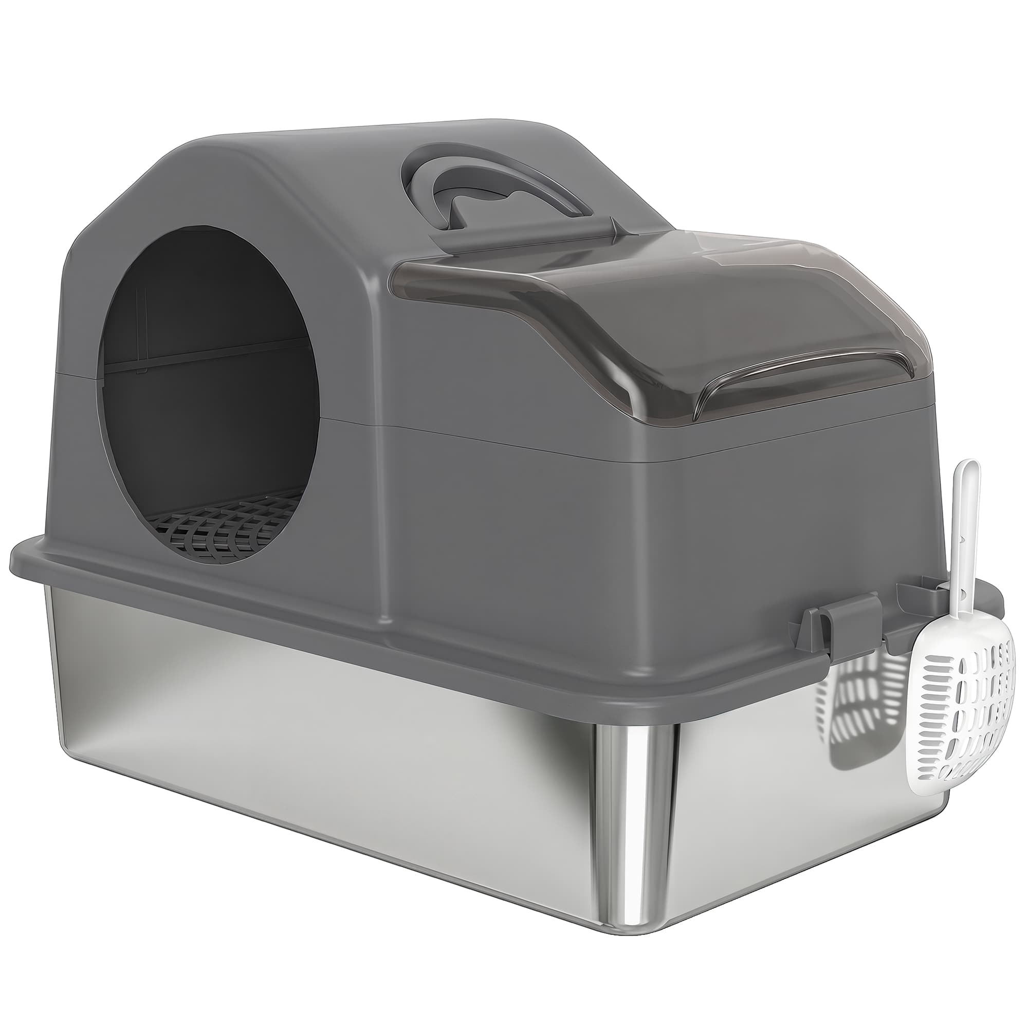 PawHut Maison de Toilette pour Chat avec Couvercle Amovible et Fermé, Côtés Hauts, 60,5x40,5x45cm, Gris Foncé