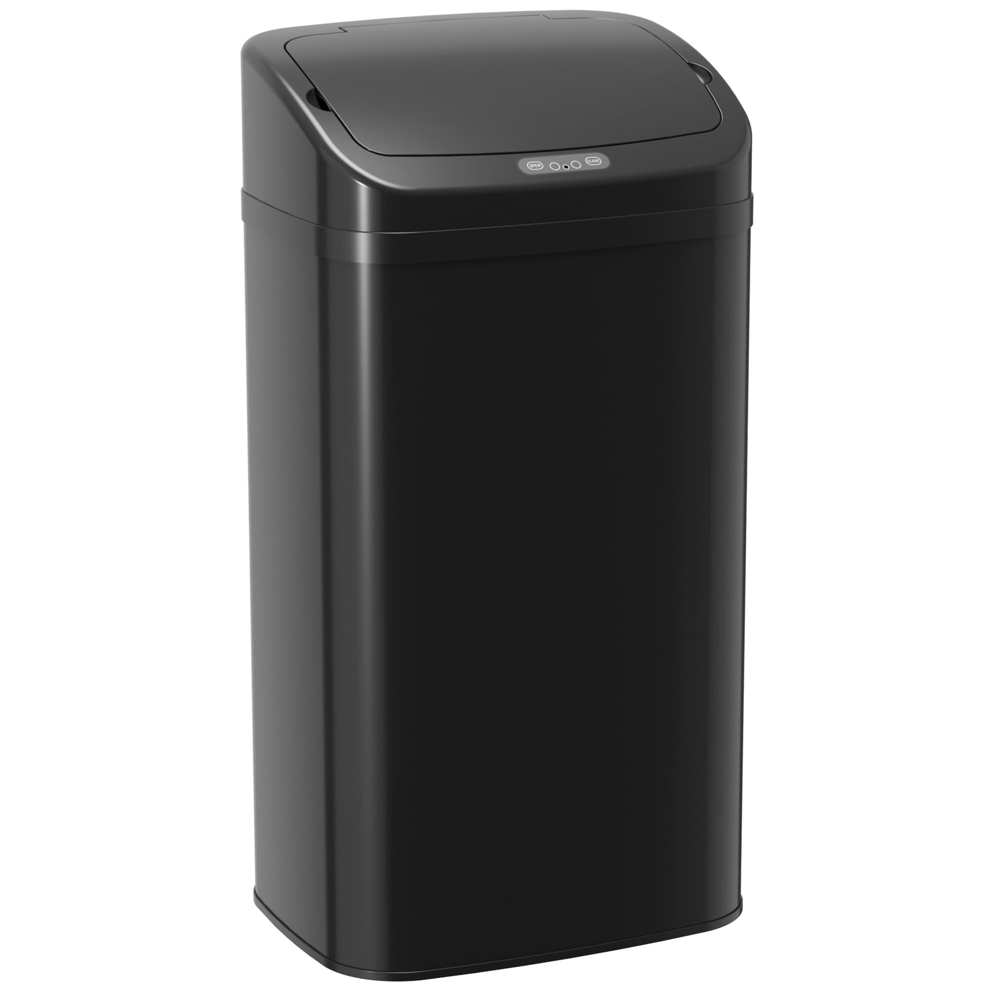 HOMCOM Poubelle à capteur 48 L pour cuisine ou bureau, fonction de fermeture automatique, acier inoxydable, noir