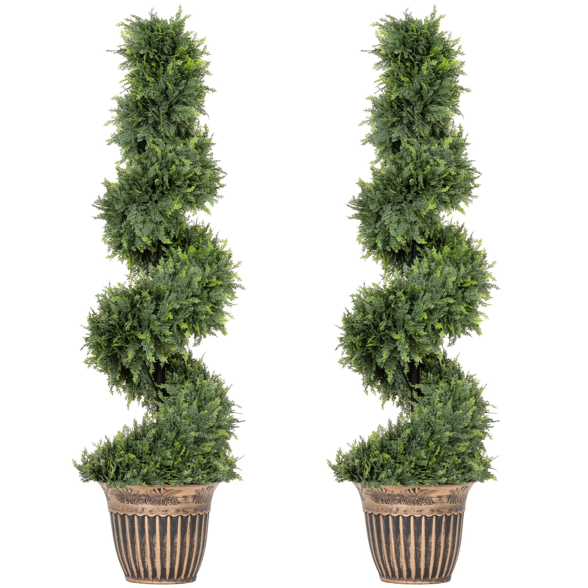 HOMCOM Cyprès en spirale, Lot de 2 plantes artificielles, avec pot, hauteur 120 cm, Vert