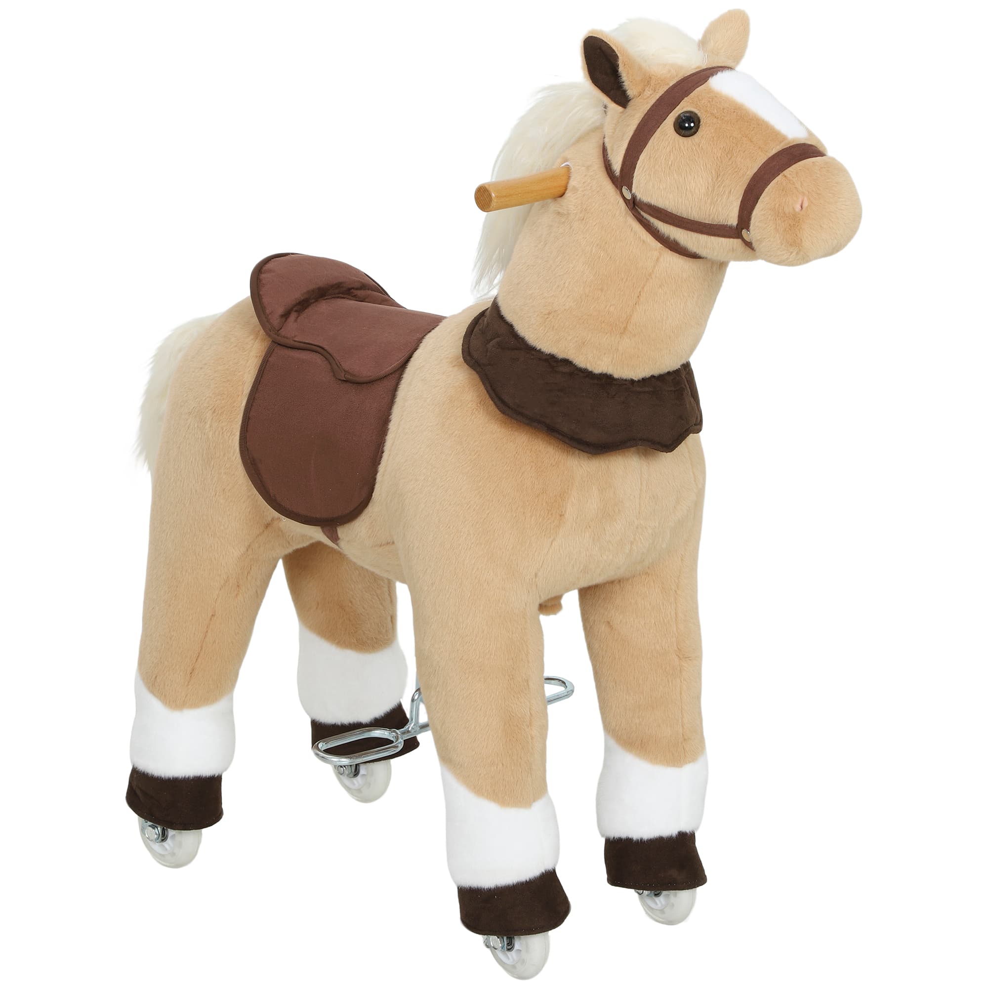 AIYAPLAY Cheval à bascule animal à bascule sur roulettes avec selle et harnais pour enfant de 3 à 5 ans 72 x 32 x 80 cm marron
