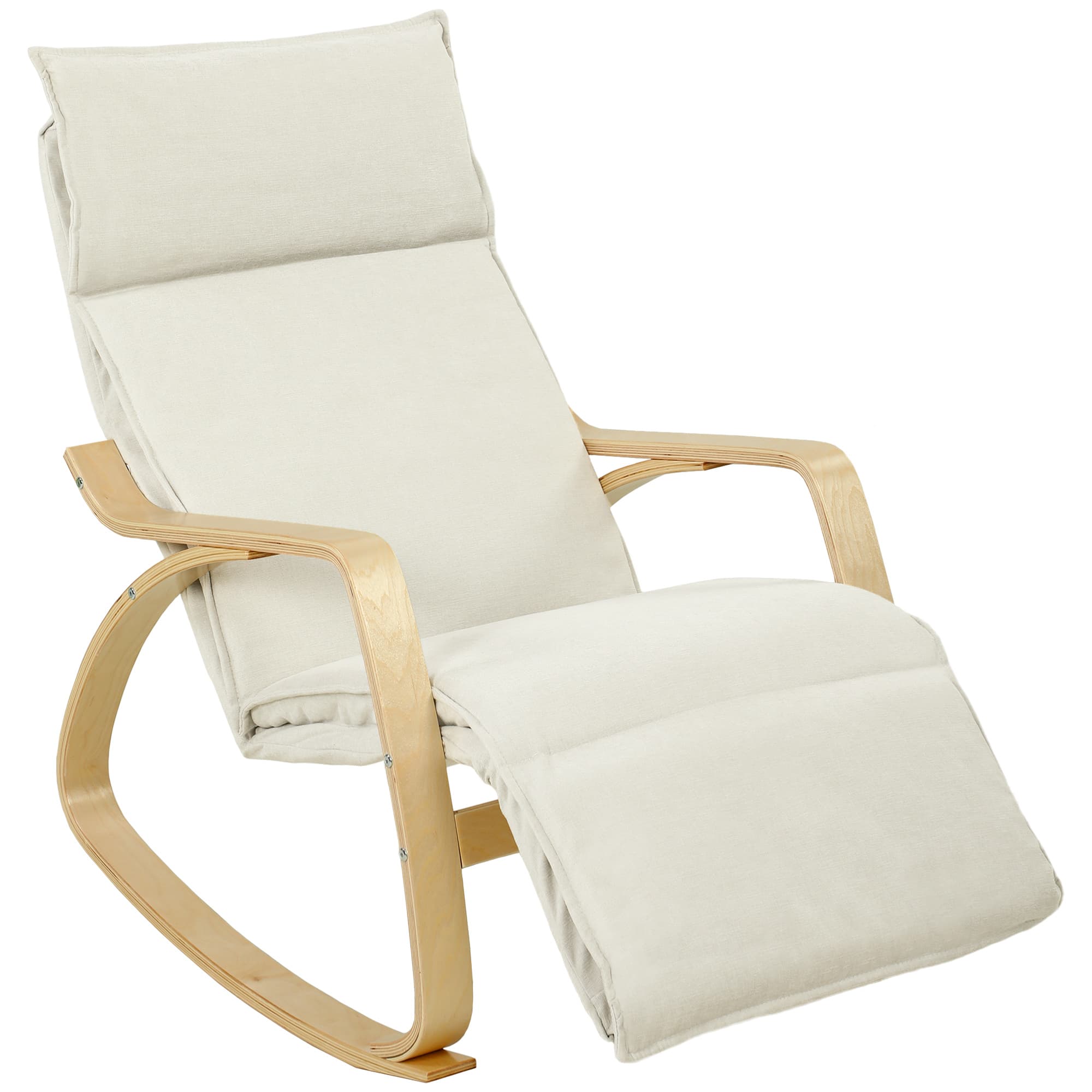 HOMCOM Fauteuil à bascule aspect lin avec repose-pieds réglable 5 positions et aspect lin, pour salon, crème blanche
