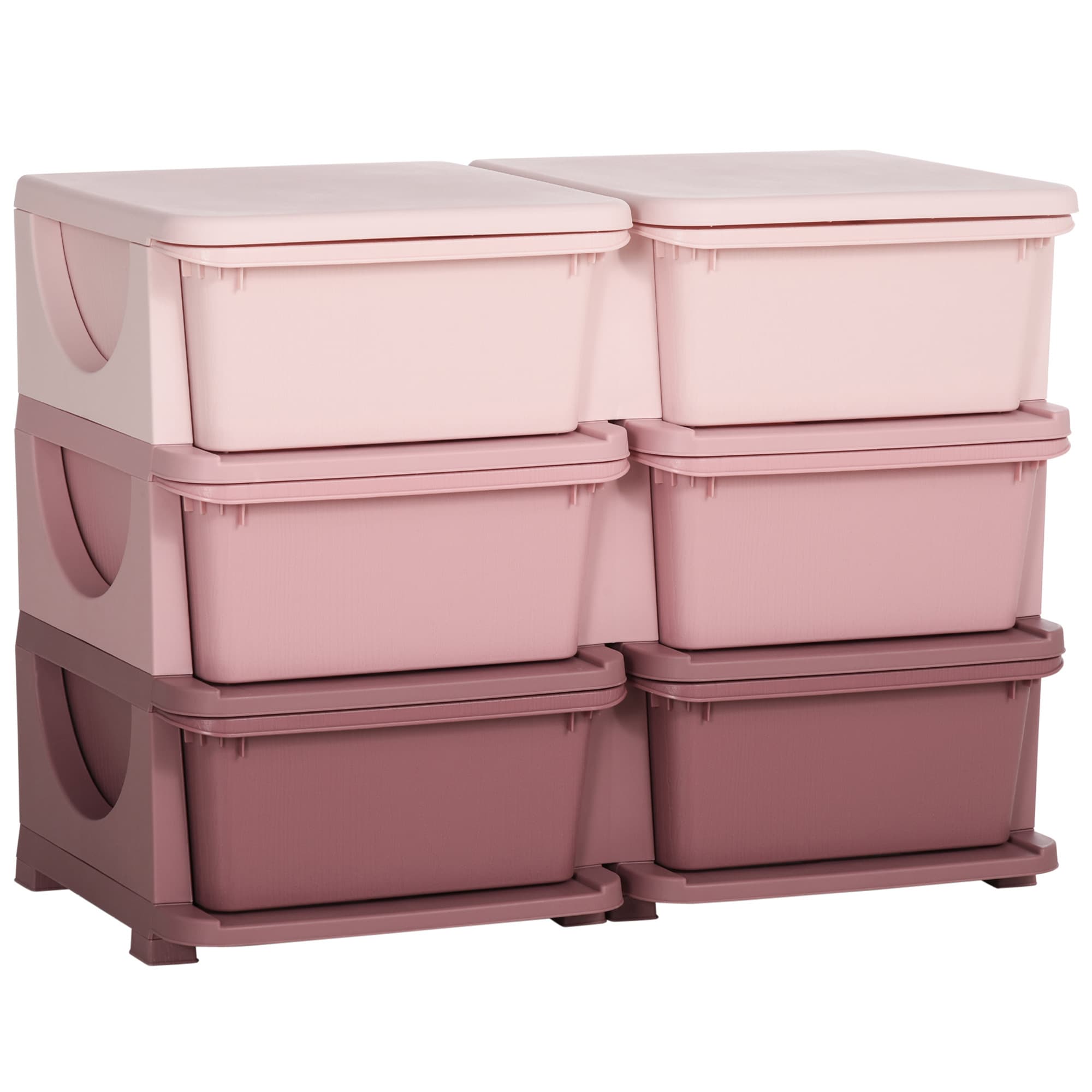 HOMCOM Organisateur de jouets pour enfants à 3 niveaux avec 6 tiroirs, boîtes de rangement en plastique, 75x37x56,5cm, rose