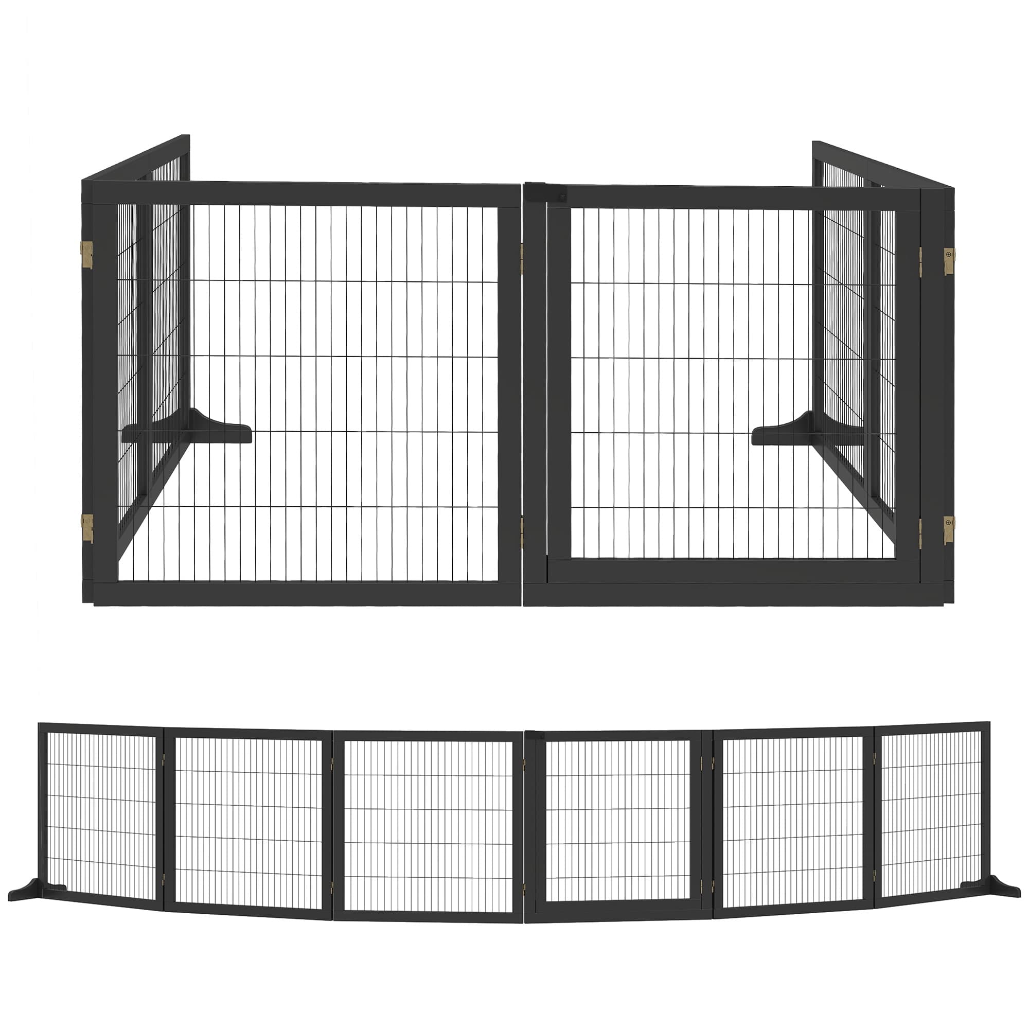 PawHut Barrière de sécurité pour chien, barrière pliable à 6 panneaux avec pieds amovibles, 432x36x70cm, noir