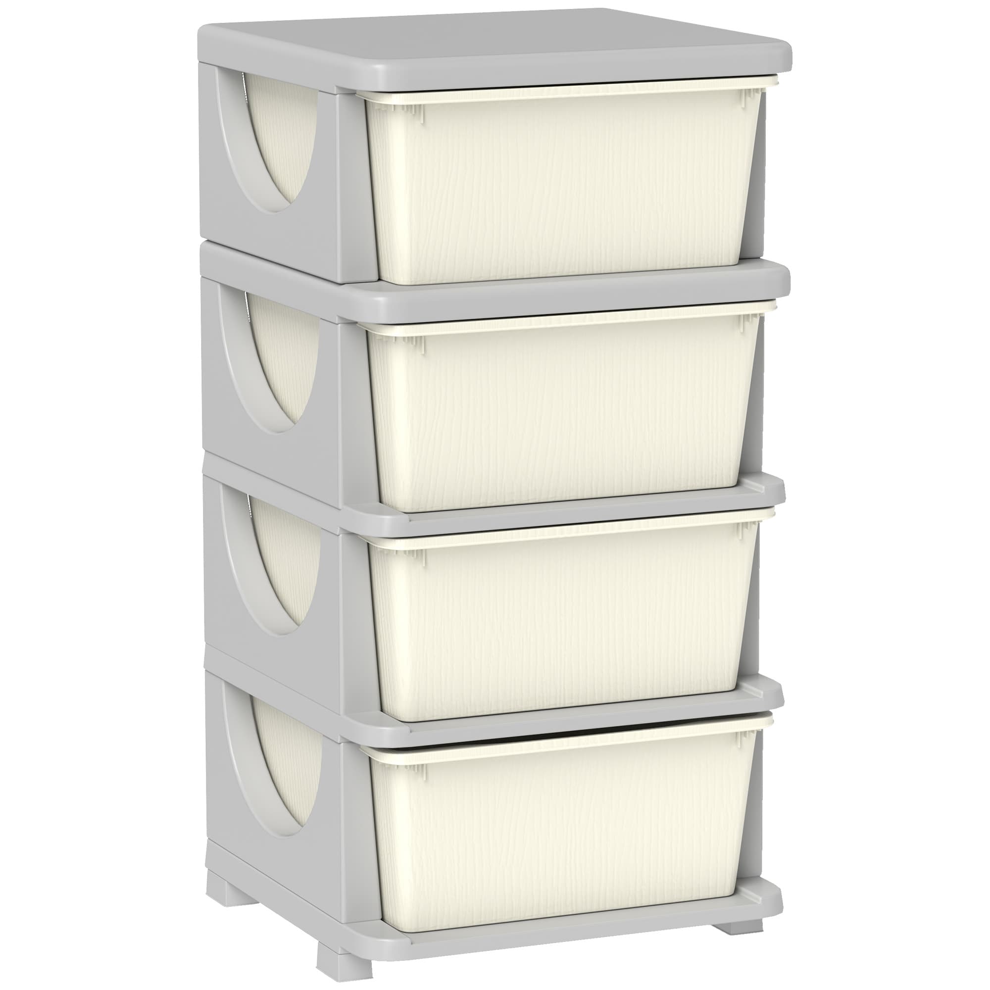 HOMCOM Organisateur de jouets pour enfants avec 4 tiroirs à 4 niveaux, boîtes de rangement en plastique, 37 x 37 x 76 cm, crème