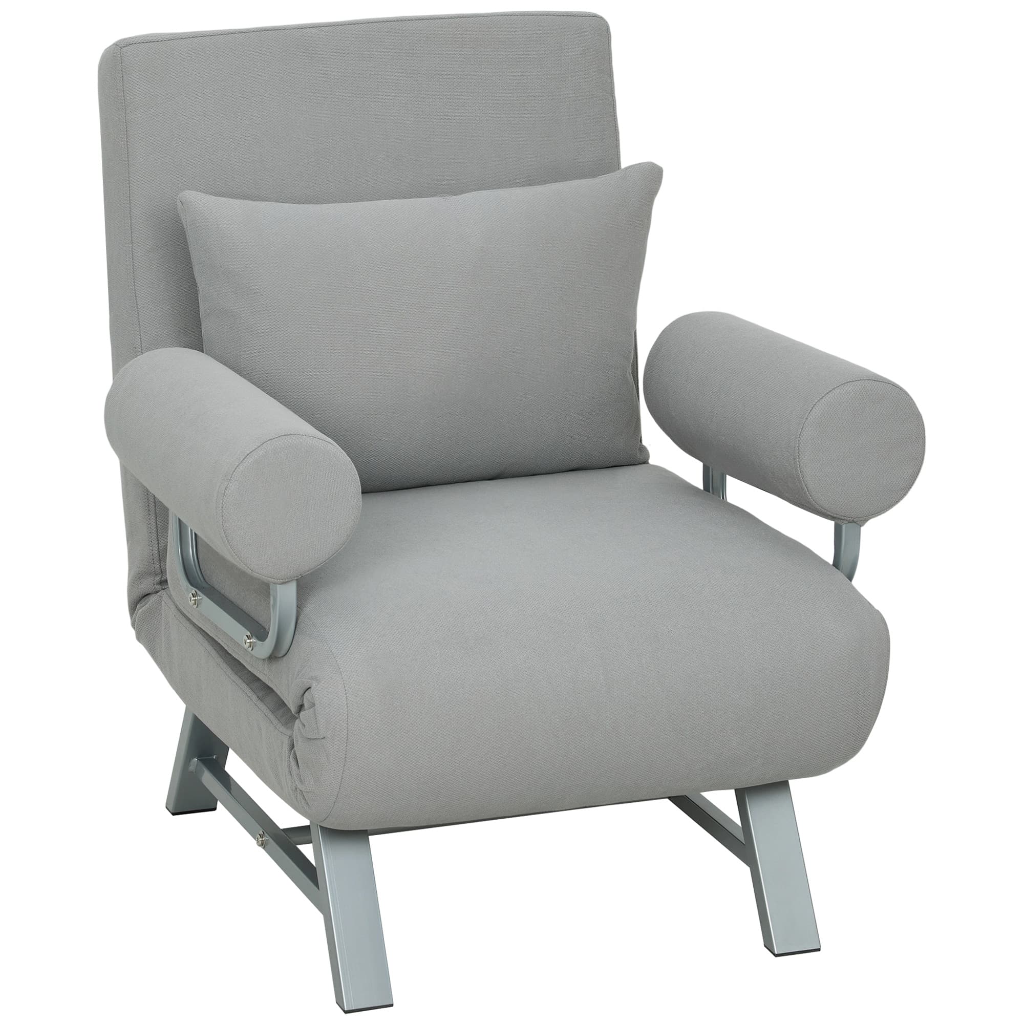HOMCOM Fauteuil Convertible 1 Place, Fauteuil-Lit Pliable Rembourré en Lin avec Dossier Réglable, Oreiller, Gris Clair