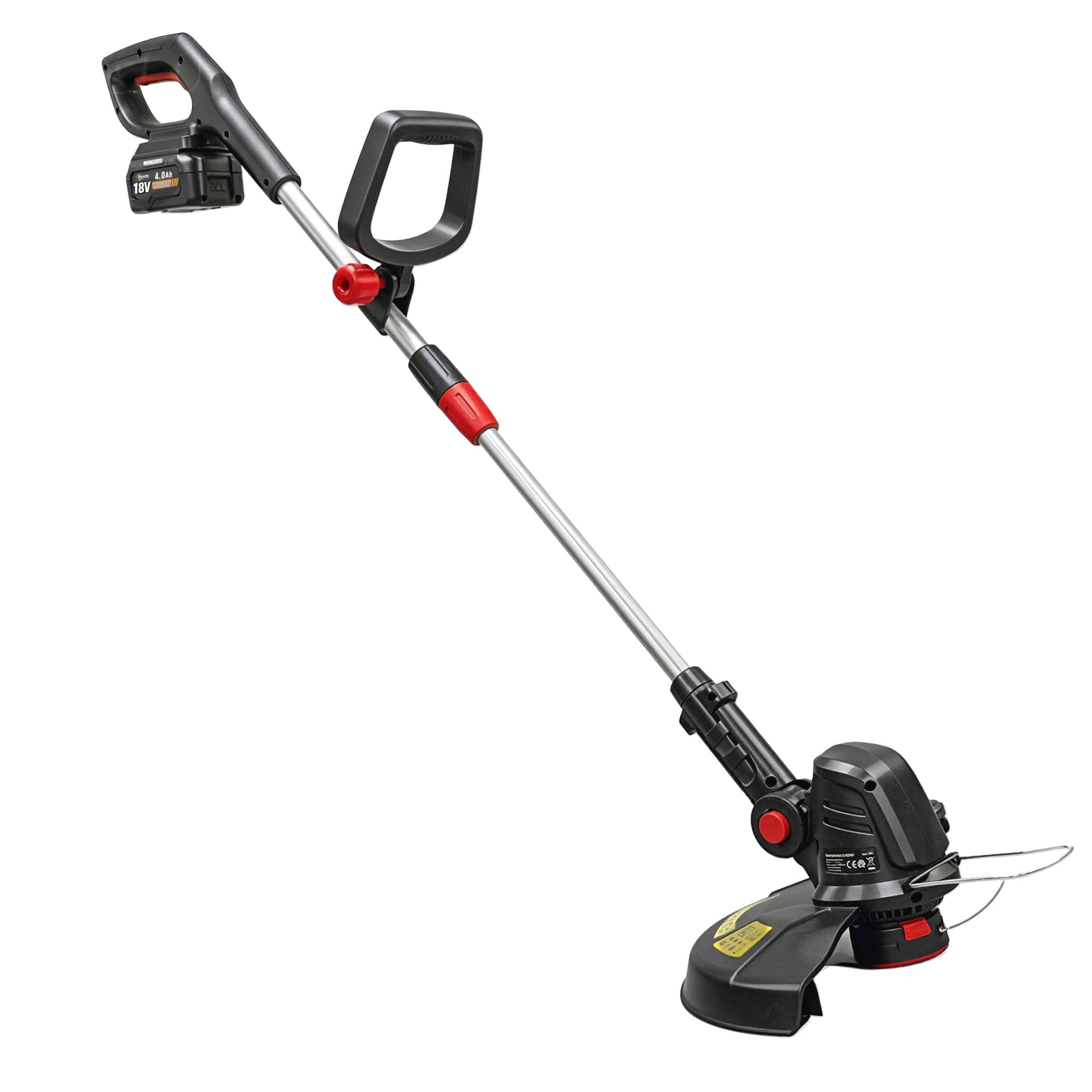 Outsunny Coupe-Bordures sans Fil 18V, 2 Batteries 4,0 Ah, Chargeur, Coupe 25 cm, Manche Télescopique, 124x32x19cm, Argent